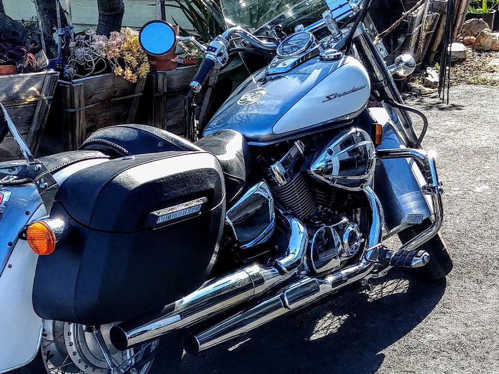 Callie Showing Off Bags On Her Honda Shadow Aero VT750