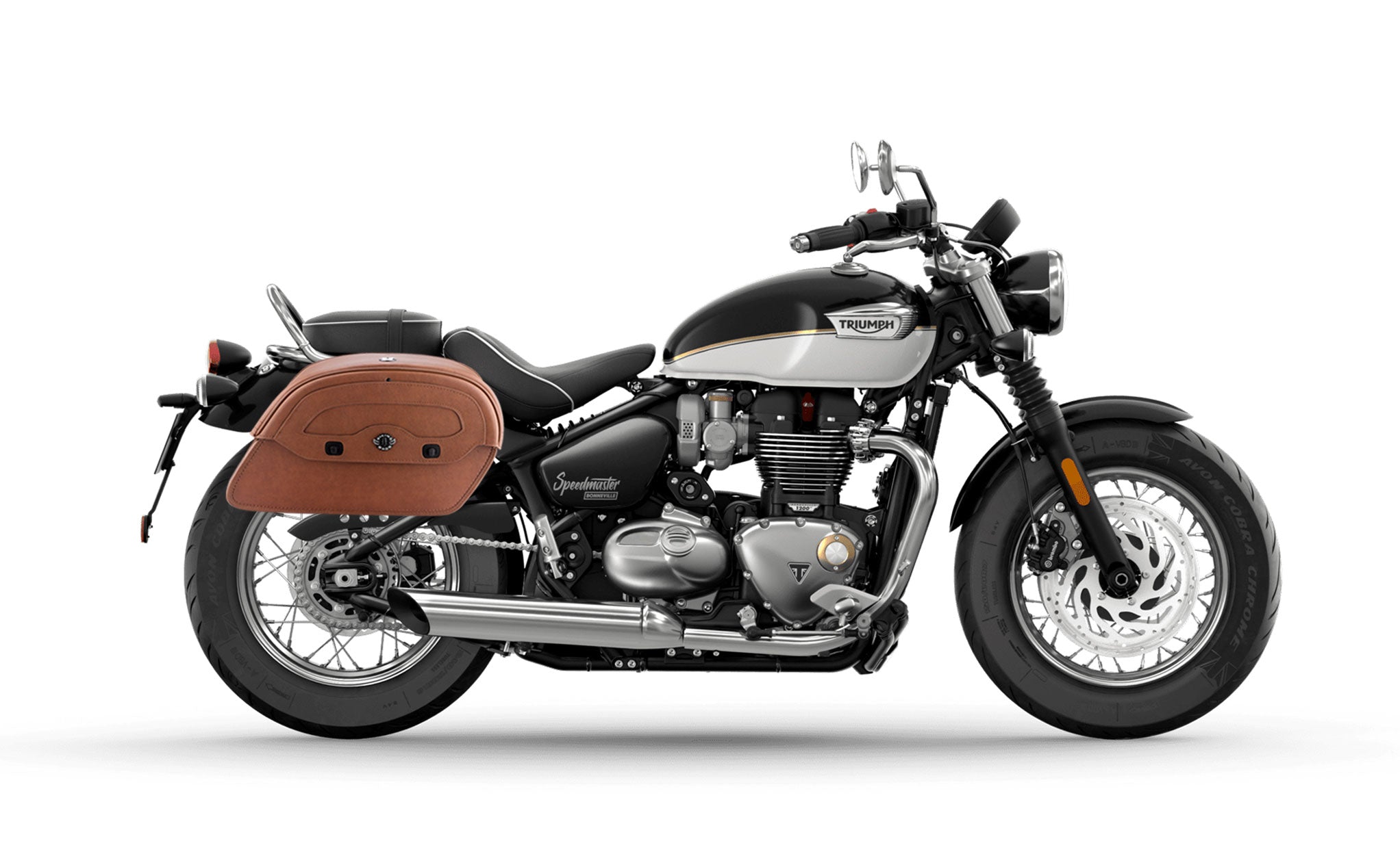 32L - Warrior Brown Large Triumph Speedmaster 2018+ Leather Motorcycle Saddlebags on Bike Photo @expand
