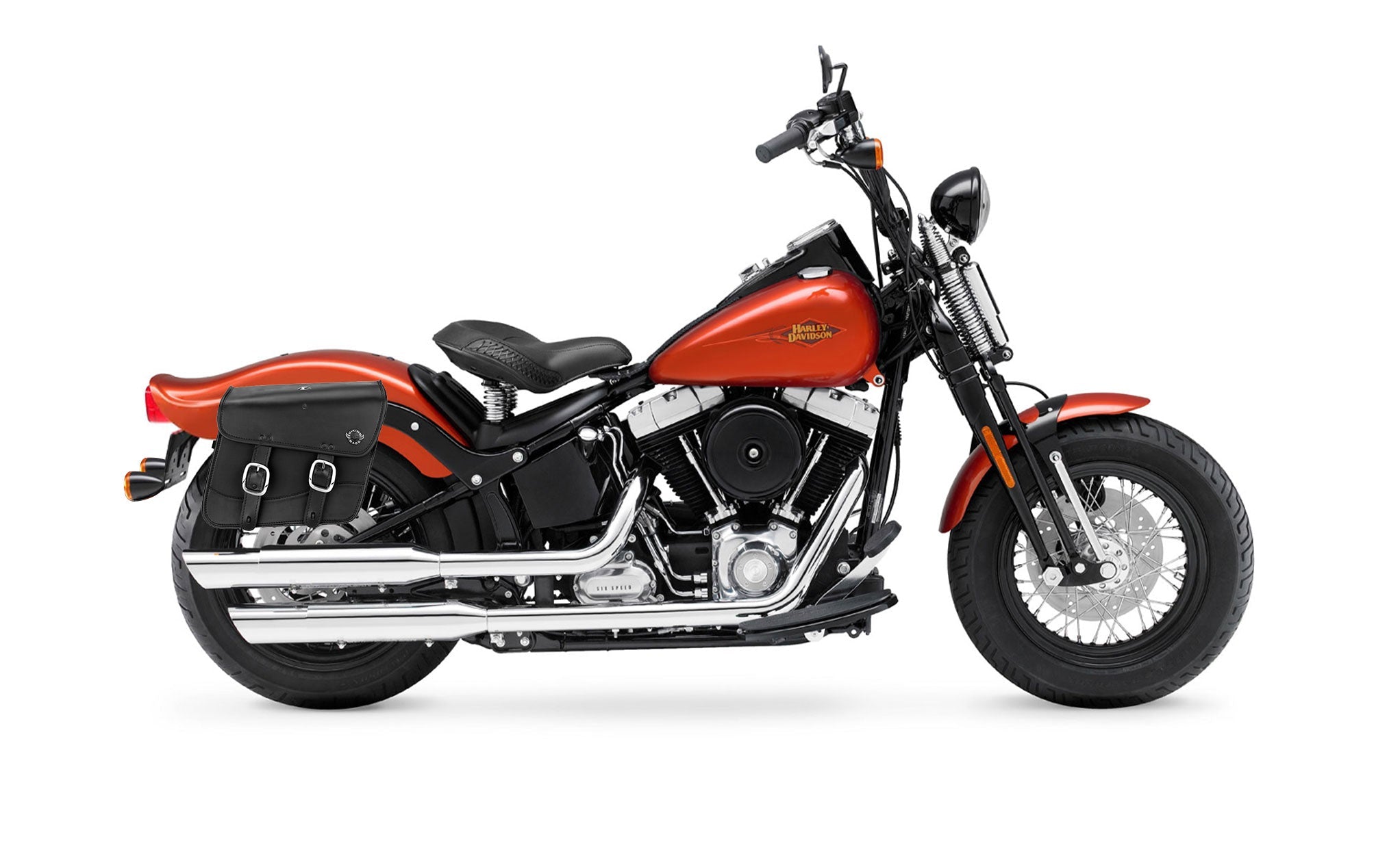 20L - Thor Medium Leather Motorcycle Saddlebags for Harley Softail Cross Bones FLSTSB @expand