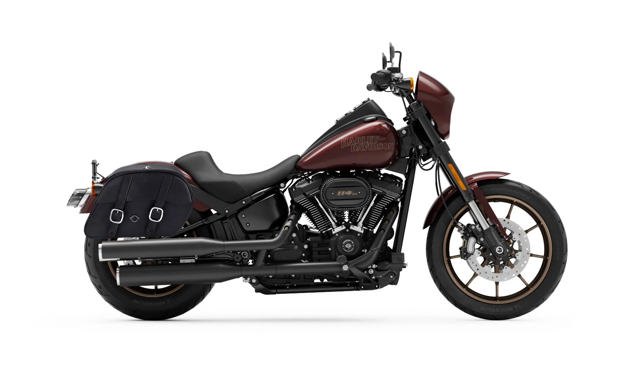 Viking Skarner Large Leather Motorcycle Saddlebags For Harley Softail Low Rider S Fxlrs on Bike Photo @expand