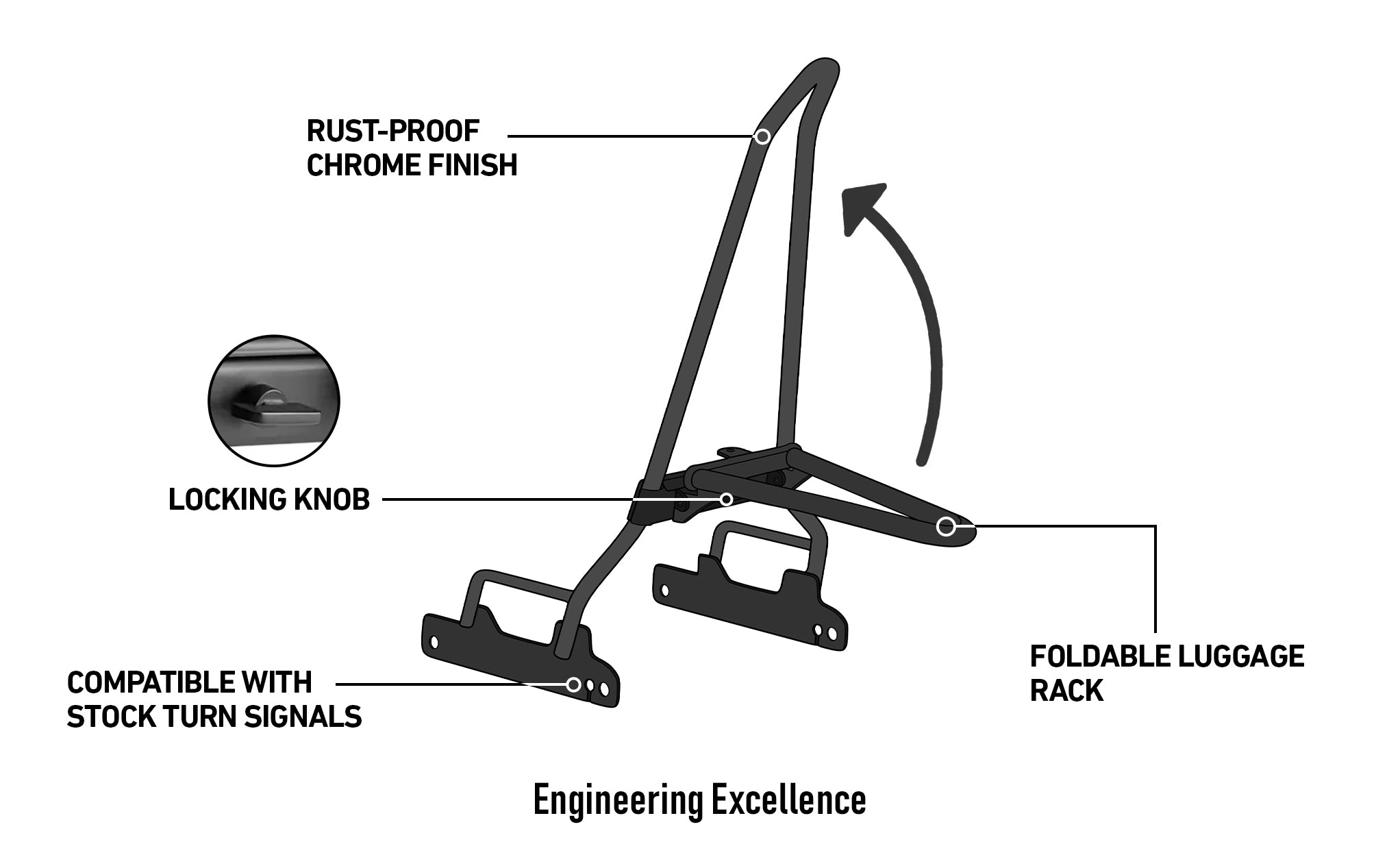 Iron Born Blade 25" Sissy Bar with Foldable Luggage Rack for Harley Dyna Low Rider S FXDLS (2016-17) Chrome @expand