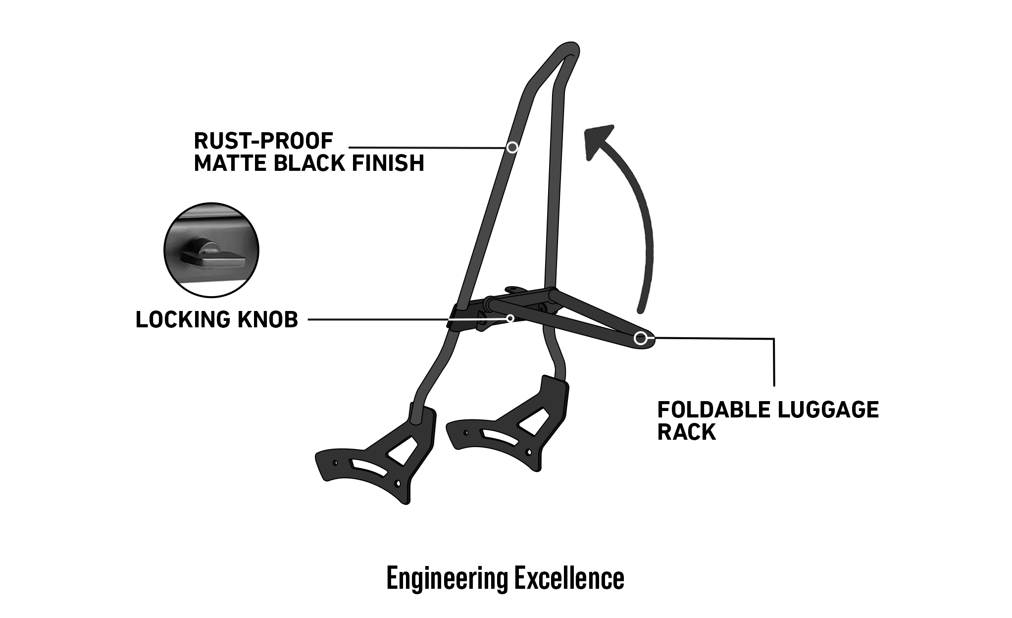 Iron Born Blade 25" Sissy Bar with Foldable Luggage Rack for Honda Rebel 1100 CMX1100 Matte Black 3D @expand