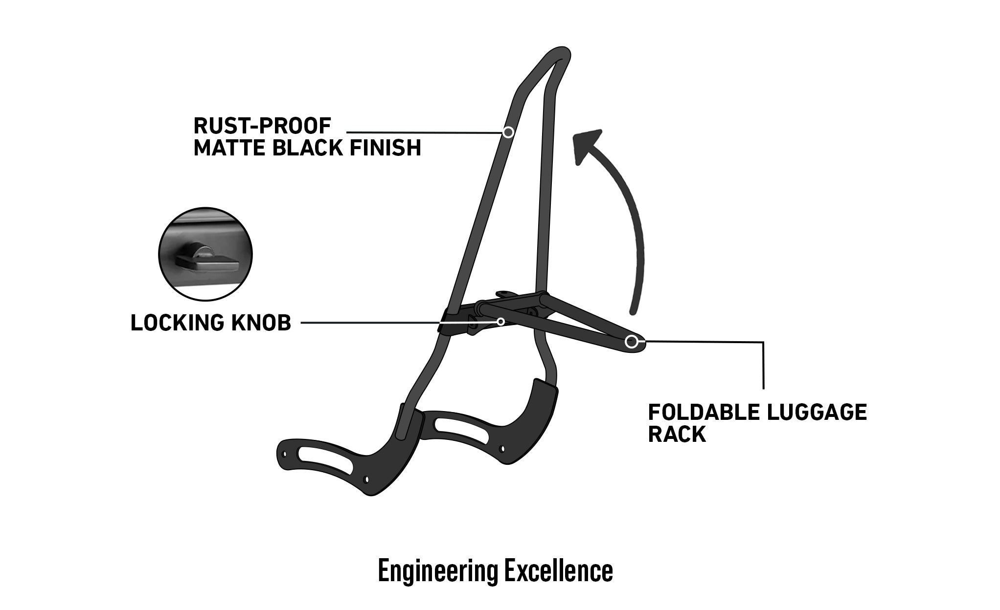 Iron Born Blade 25" Sissy Bar with Foldable Luggage Rack for Honda Rebel 500/ABS Matte Black 3d @expand