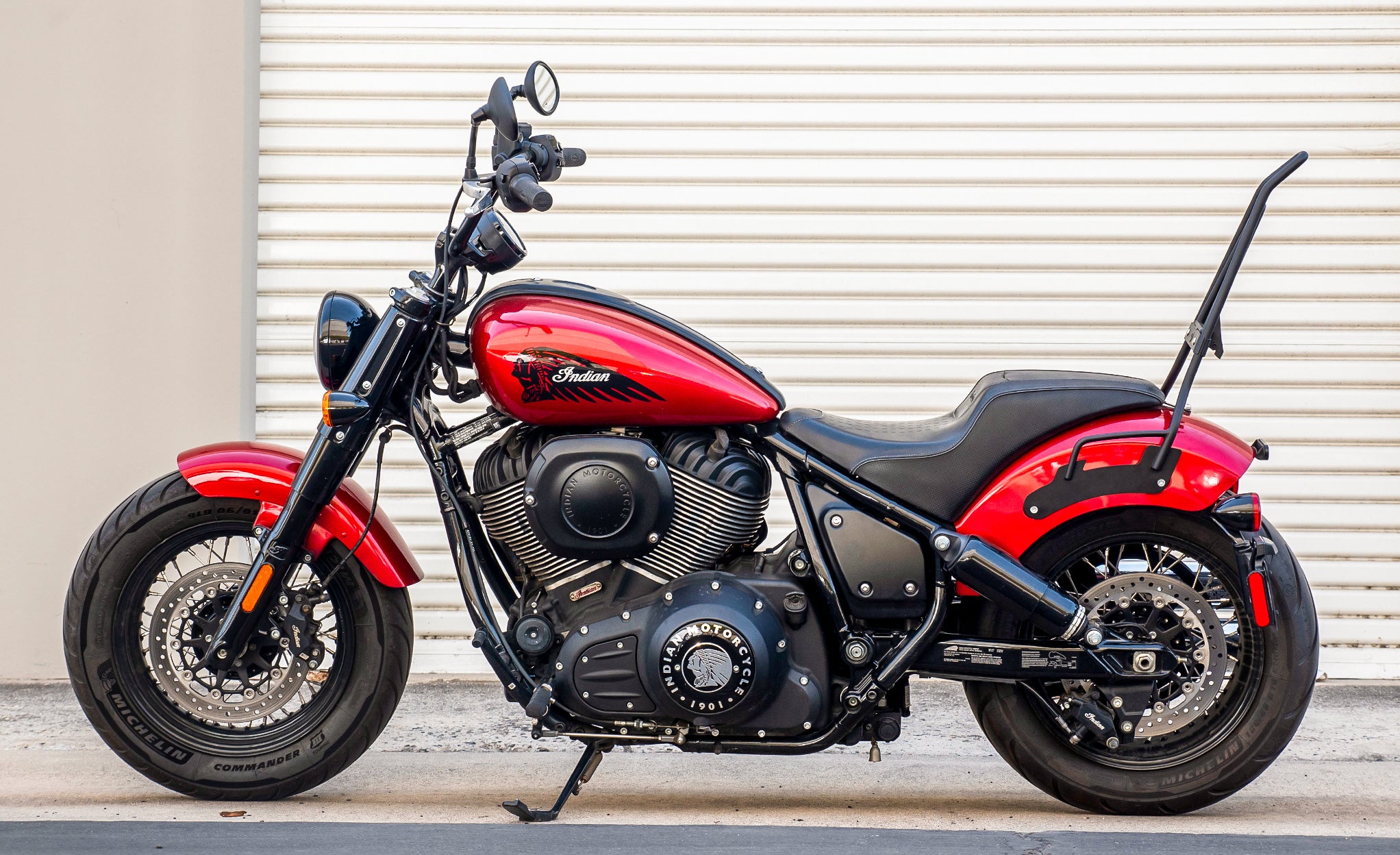 Iron Born Blade 25" Indian Chief Bobber Dark Horse (2022+) Sissy Bar with Foldable Luggage Rack Matte Black @expand