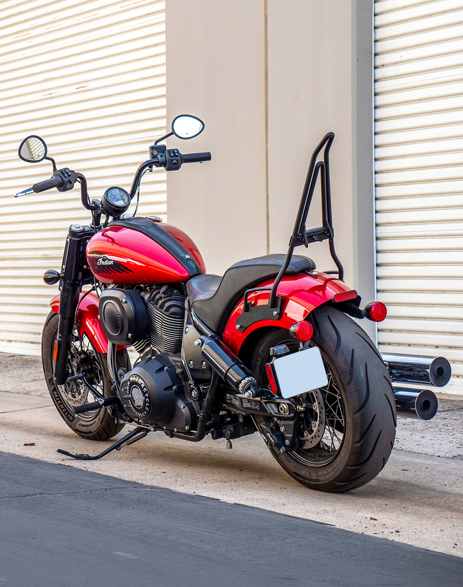 Iron Born Blade 25" Indian Chief Bobber Dark Horse (2022+) Sissy Bar with Foldable Luggage Rack Matte Black v1