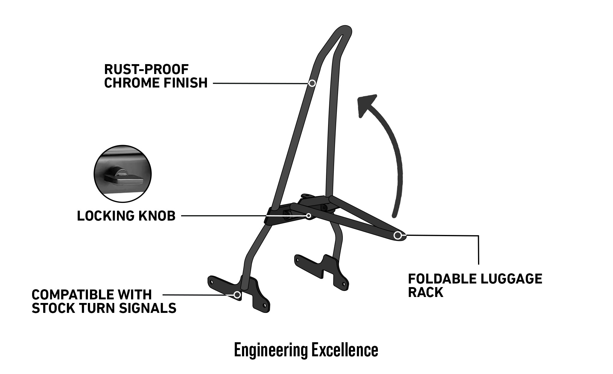 Iron Born Blade 25" Sissy Bar with Foldable Luggage Rack for Harley Sportster 1200 Low XL1200L Chrome @expand