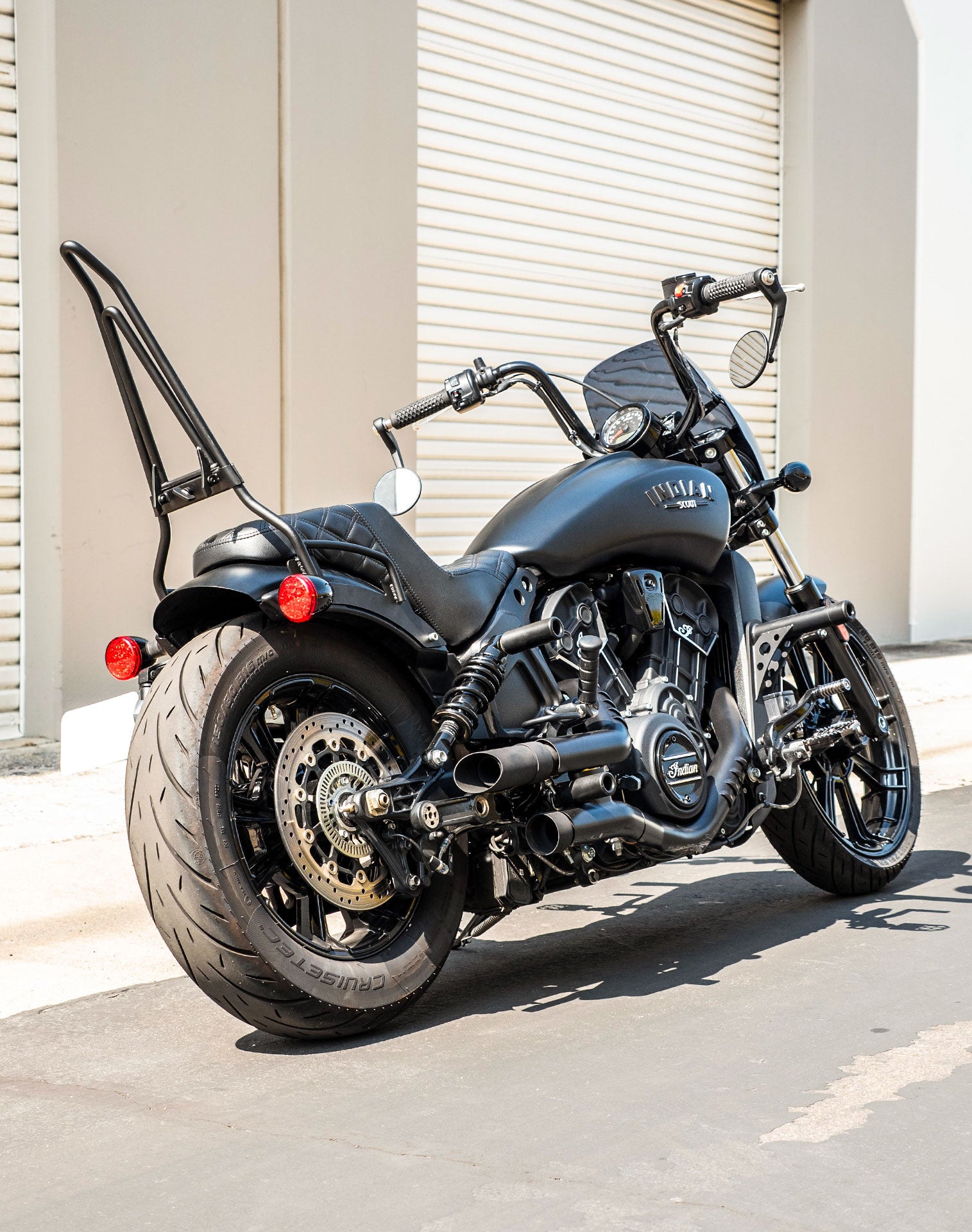 Iron Born Blade 25 Inch Sissy Bar With Foldable Luggage Rack For Scout Bobber Matte Black Lifestyle Photos