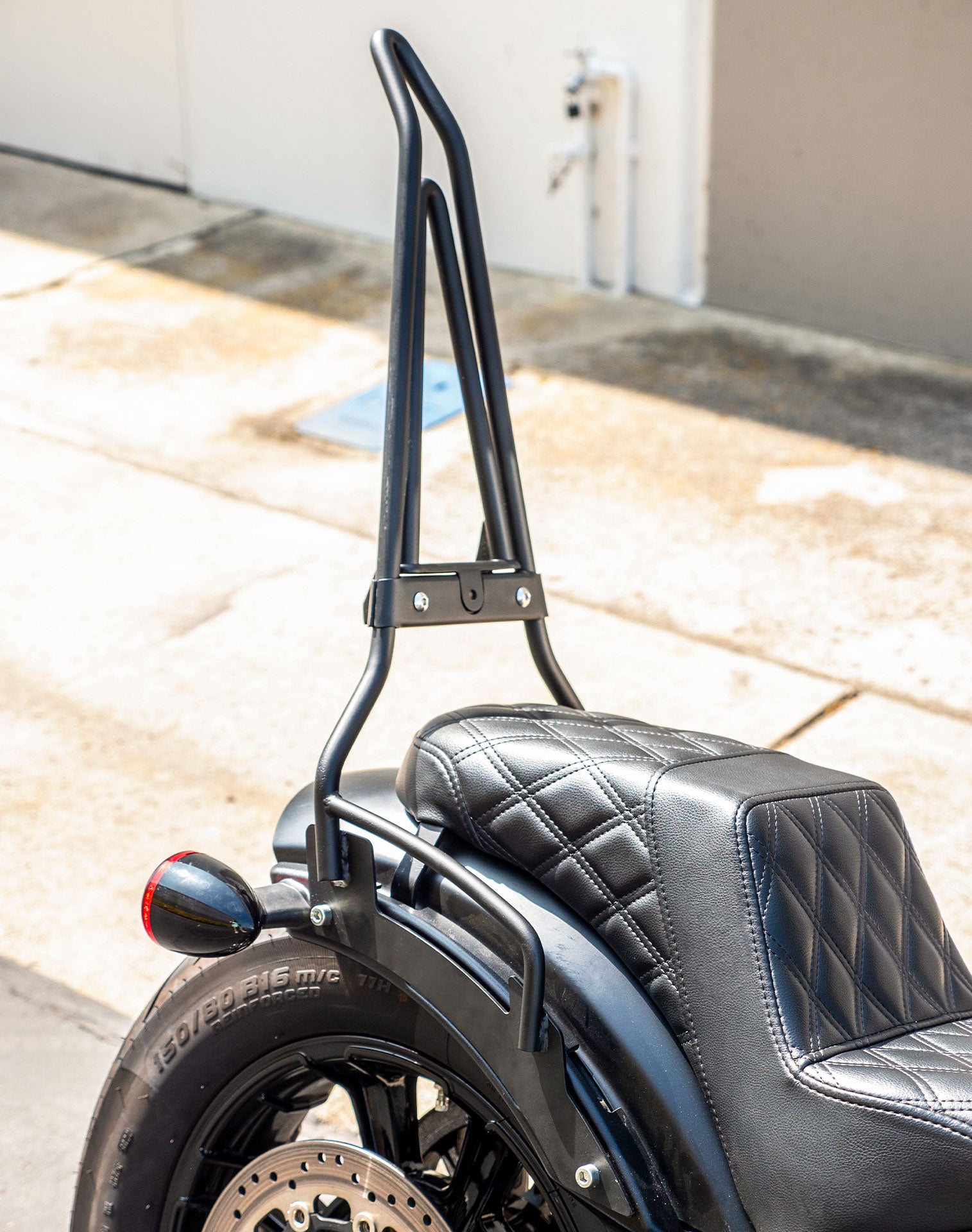 Iron Born Blade 25 Inch Sissy Bar With Foldable Luggage Rack For Scout Bobber Matte Black Lifestyle Photos