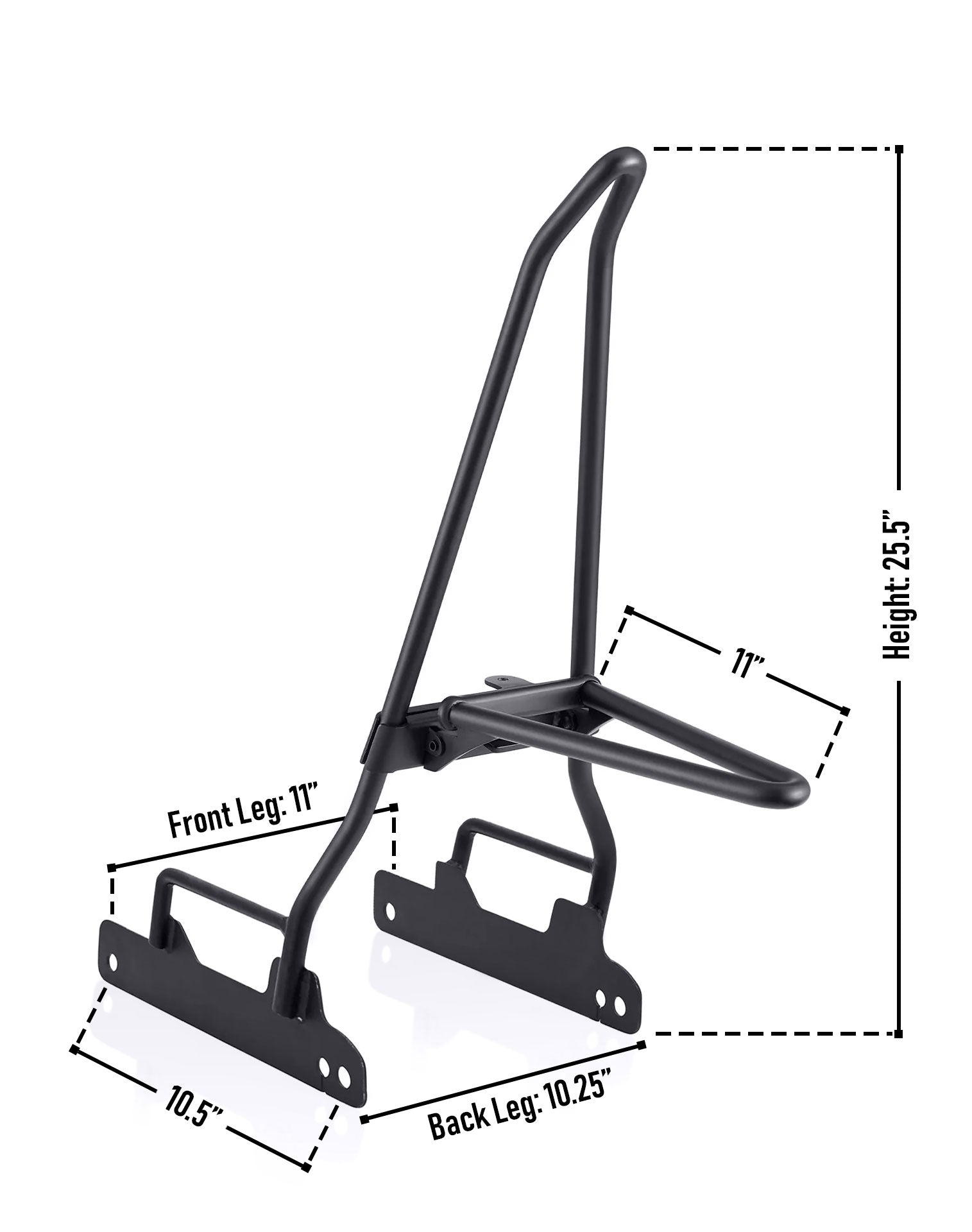 Iron Born Blade 25" Sissy Bar with Foldable Luggage Rack for Harley Dyna Low Rider S FXDLS (2016-17) Matte Black Infographic View