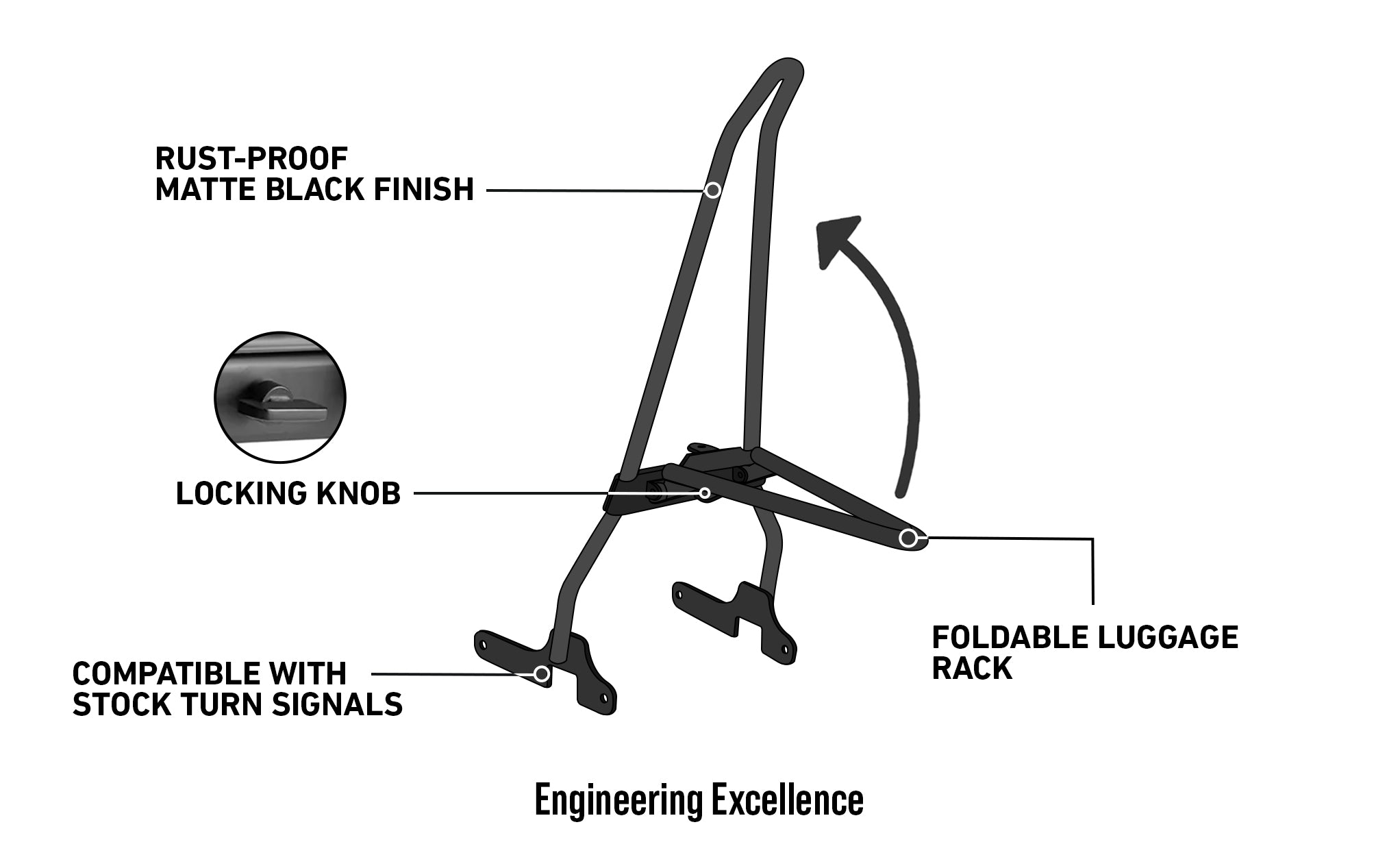 Iron Born Sissy Bar with Foldable Luggage Rack for Harley Sportster 1200 Low XL1200L Matte Black @expand