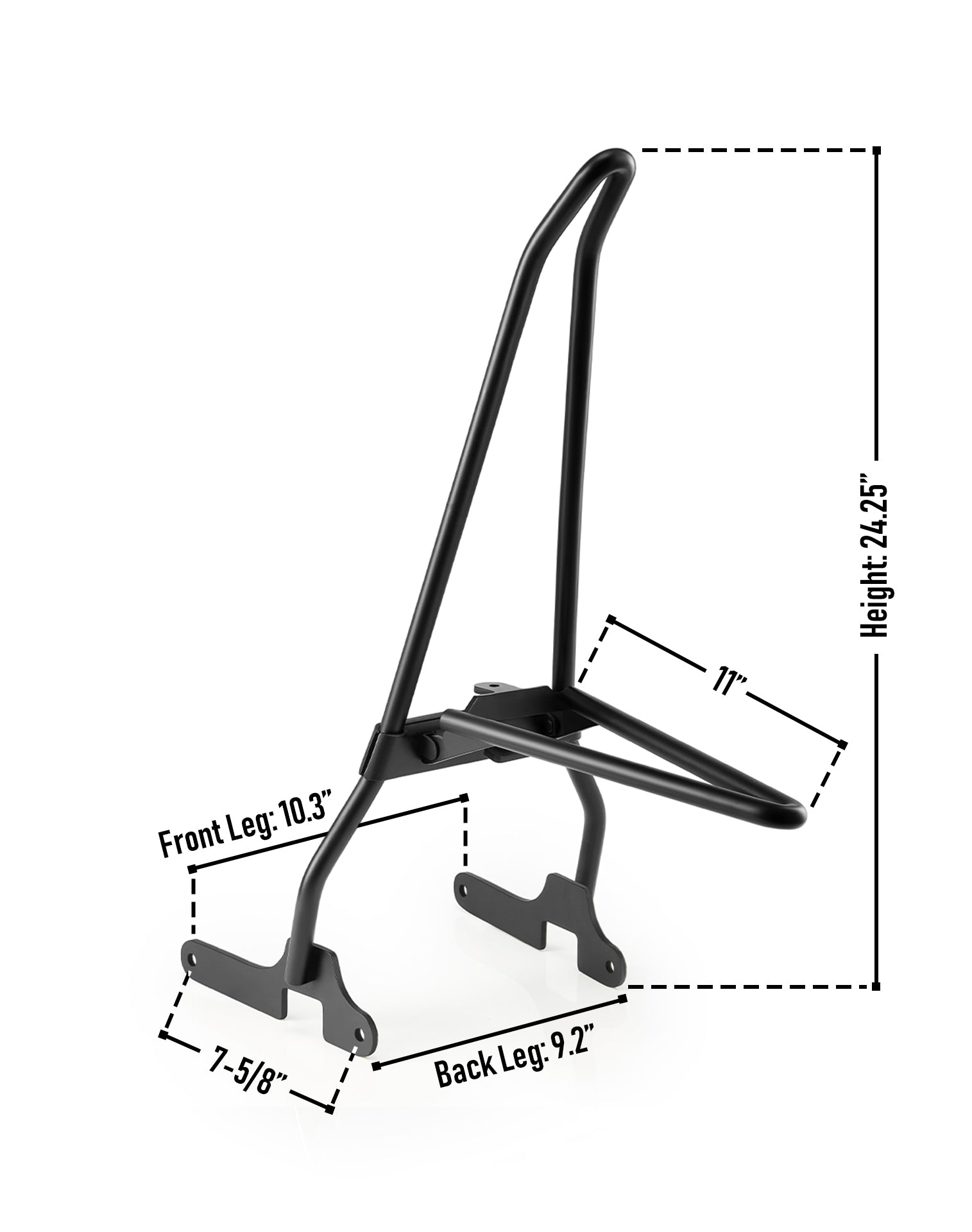 Iron Born Sissy Bar with Foldable Luggage Rack for Harley Sportster 883 Iron XL883N Matte Black Dimension
