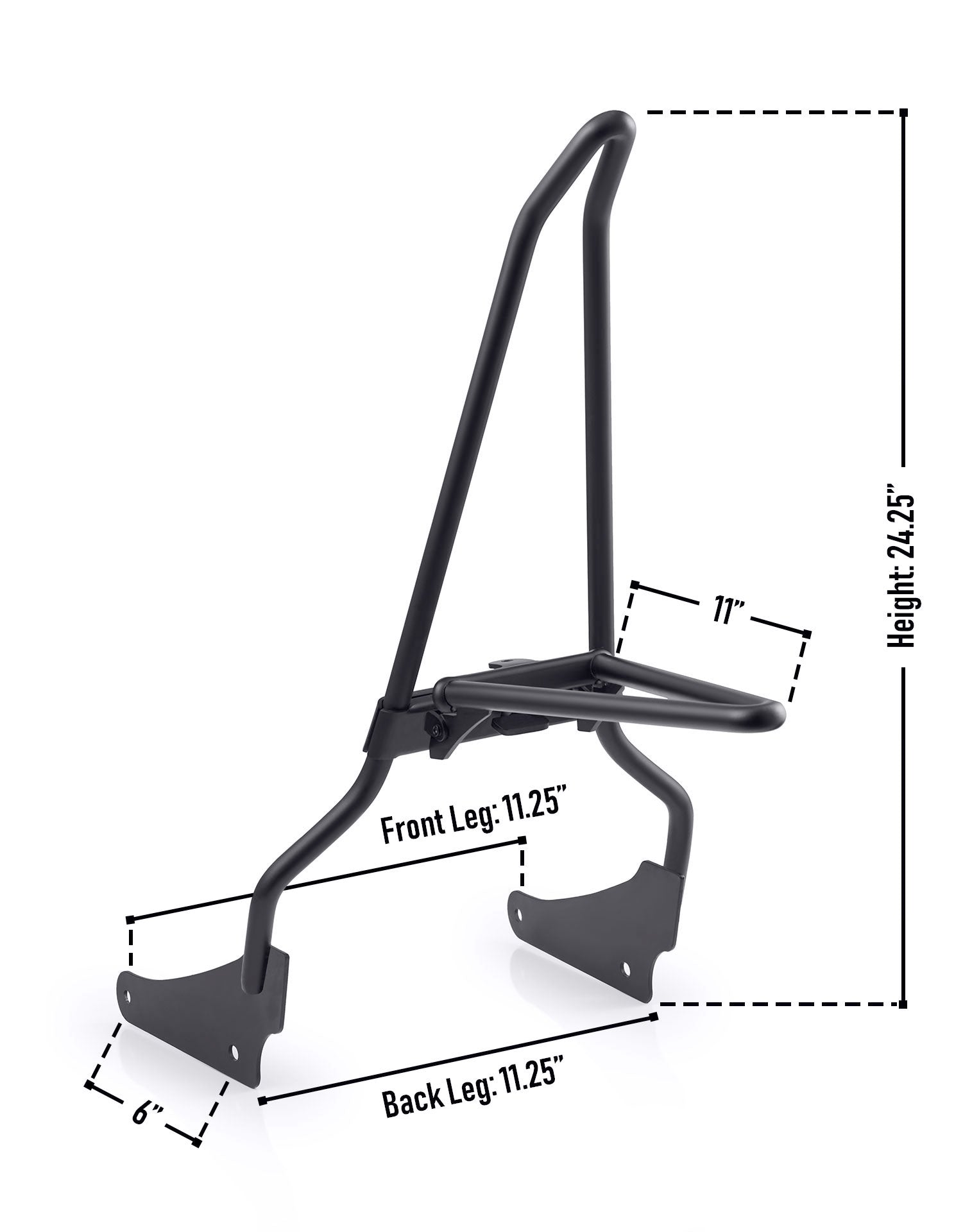 Iron Born Sissy Bar with Foldable Luggage Rack for Harley Sportster Nightster RH975 Matte Black Infographic View