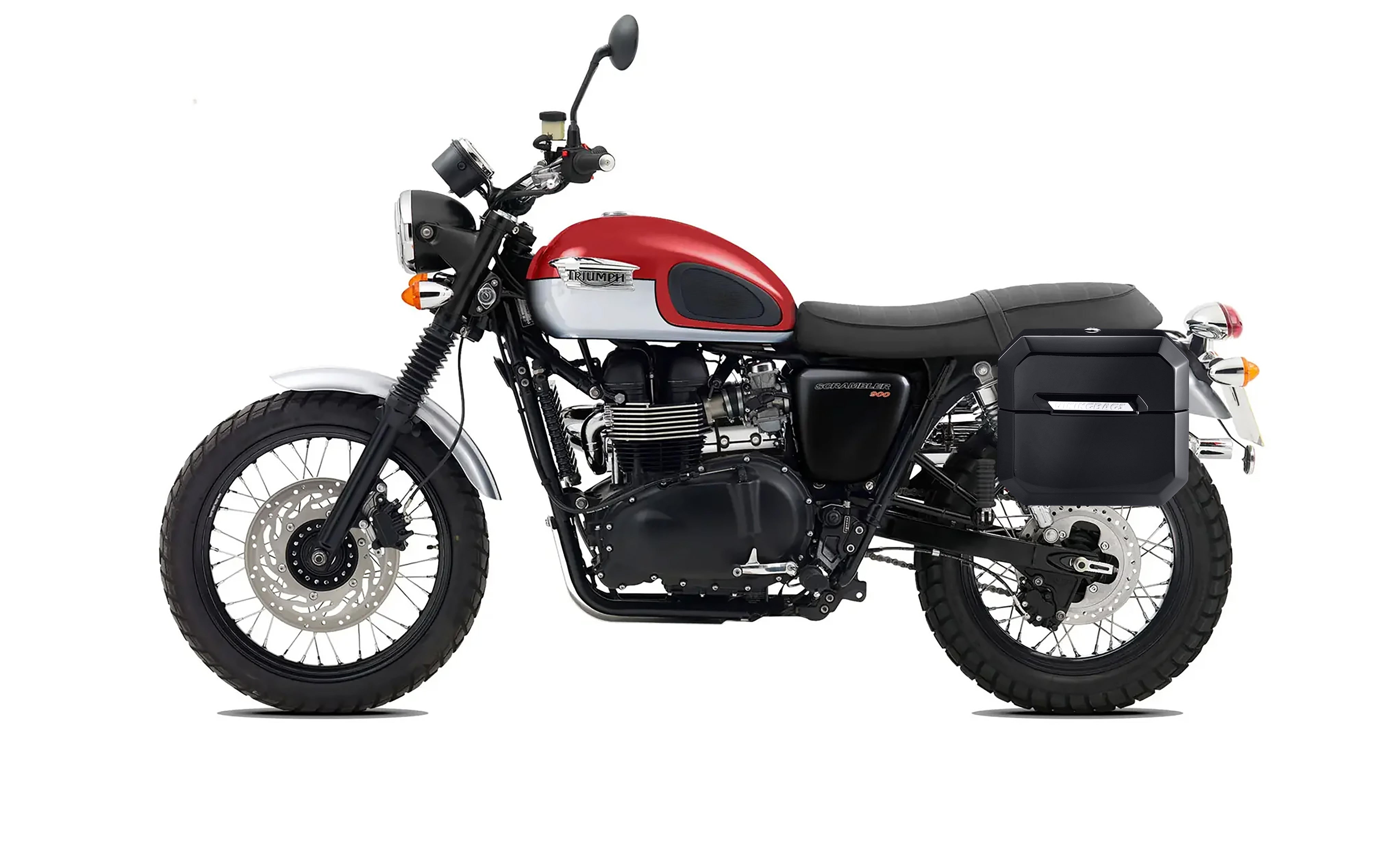 10L - Outlaw Quick-Mount Small Triumph Scrambler Painted Hard Solo Saddlebag (Left Only) Bag on Bike @expand