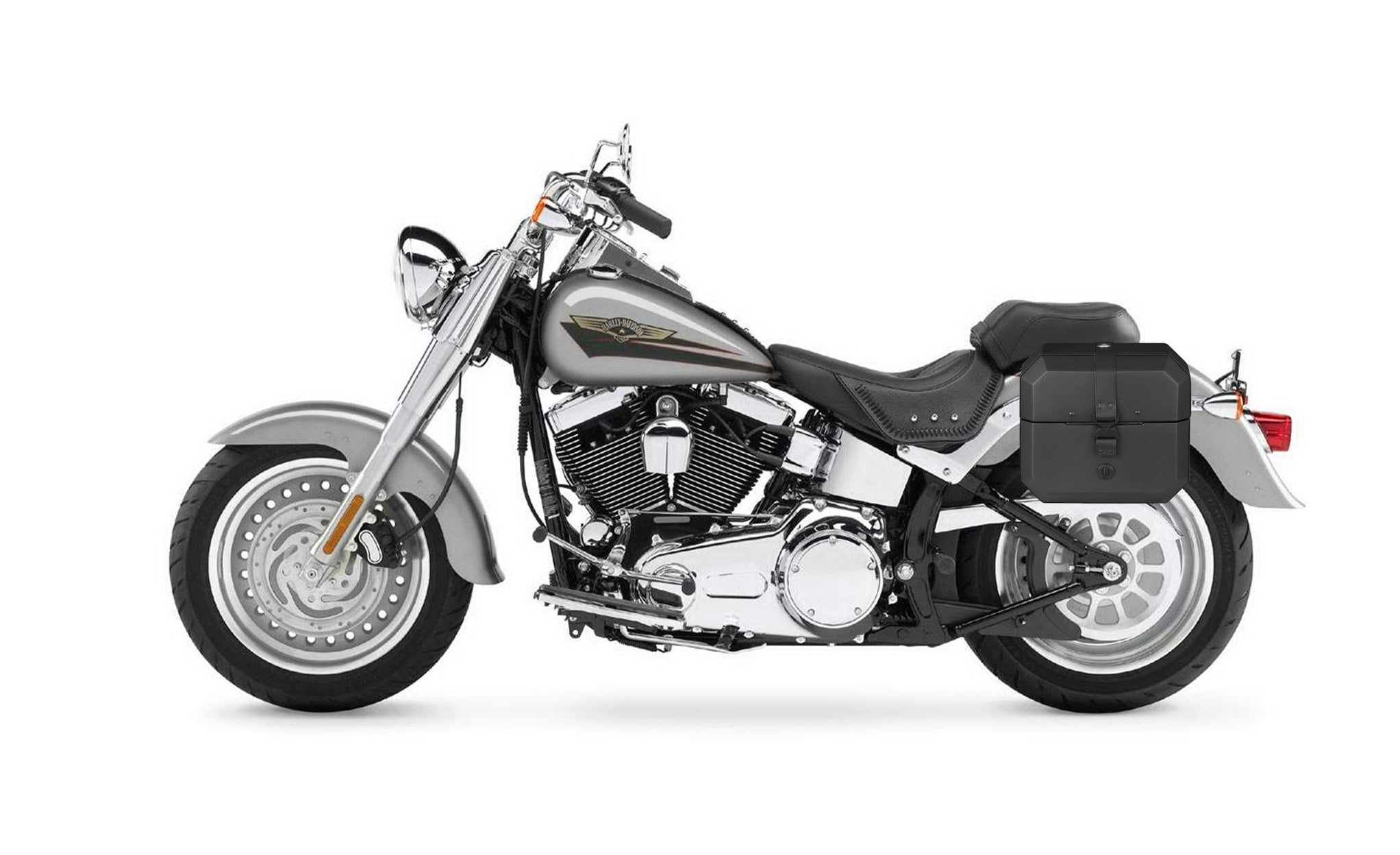 10L - Outlaw Quick Mount Small Hard Solo Saddlebag (Left Only) for Harley Softail Fat Boy FLSTF/I Bag on Bike @expand