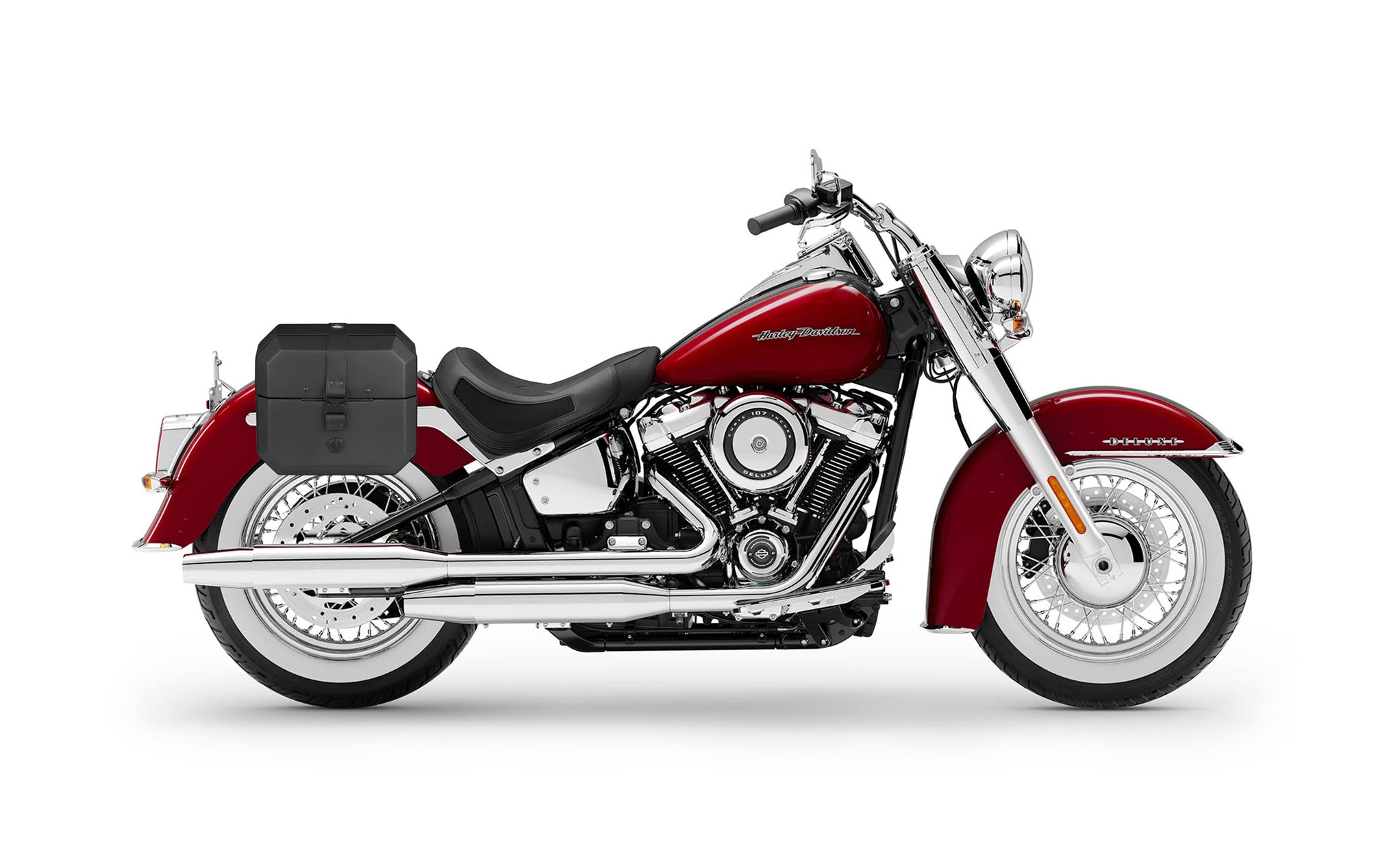 10L - Outlaw Quick Mount Small Harley Softail Deluxe FLDE Solo Hard Saddlebag (Right Only) Bag on Bike @expand