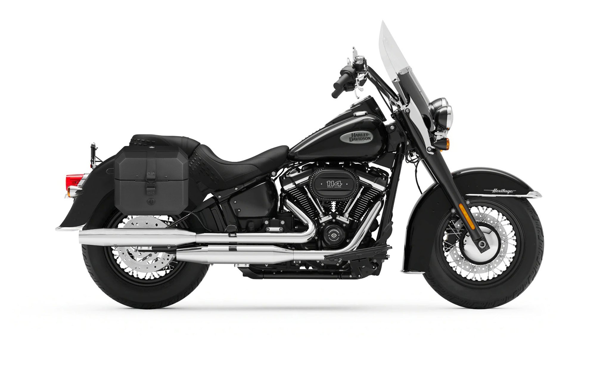 10L - Outlaw Quick Mount Small Harley Softail Heritage FLHC/S Solo Hard Saddlebag (Right Only) Bag on Bike @expand