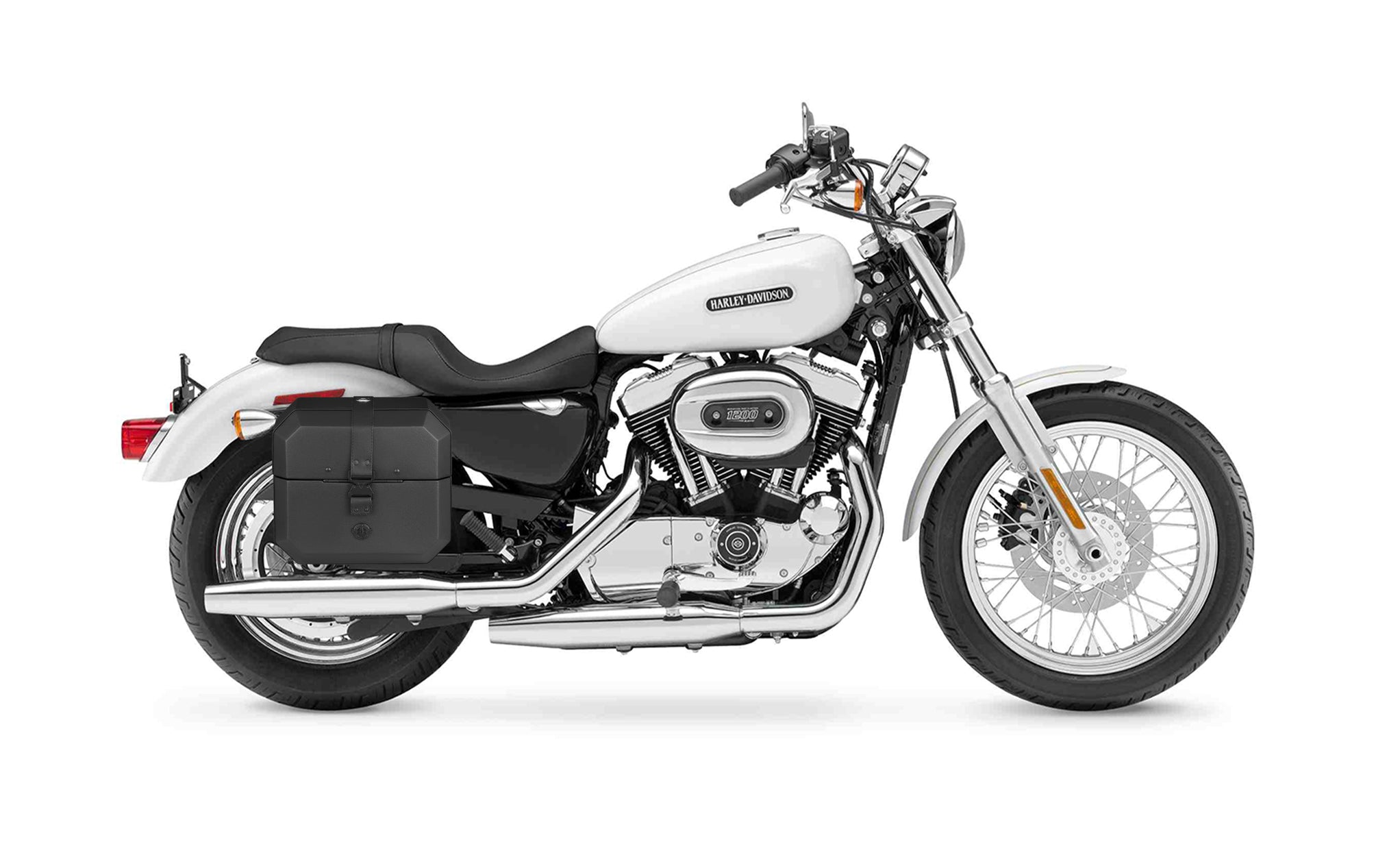 10L - Outlaw Quick Mount Small Harley Sportster 1200 Low XL1200L Solo Hard Saddlebag (Right Only) Bag on Bike @expand