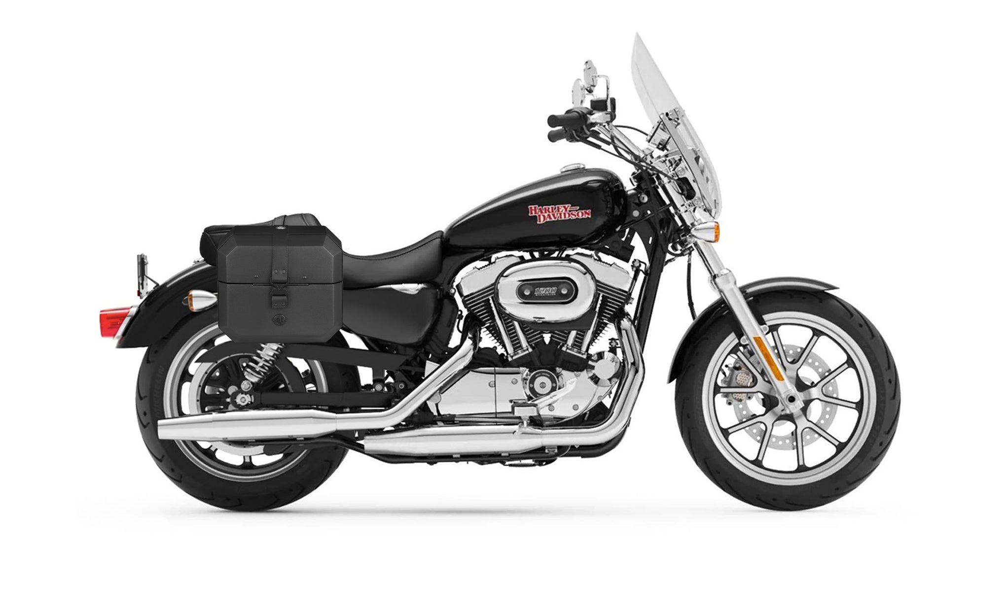 10L - Outlaw Quick Mount Small Harley Sportster Super Low 1200T Solo Hard Saddlebag (Right Only) Bag on Bike @expand