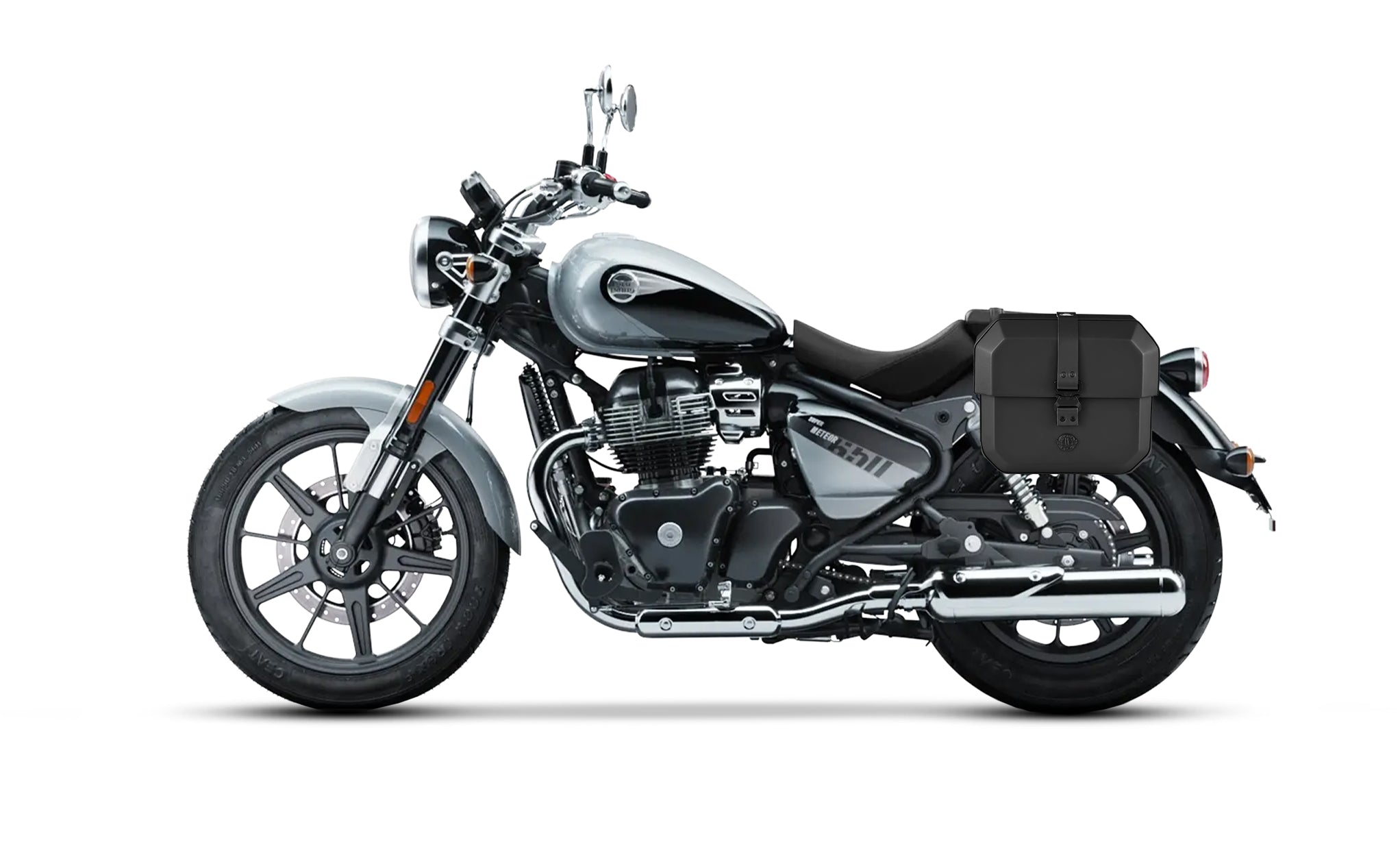 10L - Outlaw Quick-Mount Small Royal Enfield Super Meteor 650 Hard Solo Saddlebag (Left Only) Bag On Bike @expand