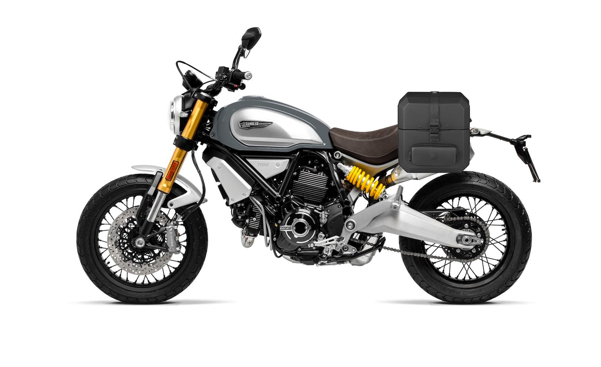 15L - Outlaw Quick Mount Medium Ducati Scrambler 1100/Special/Sport Hard Solo Saddlebag (Left Only) Bag on Bike @expand