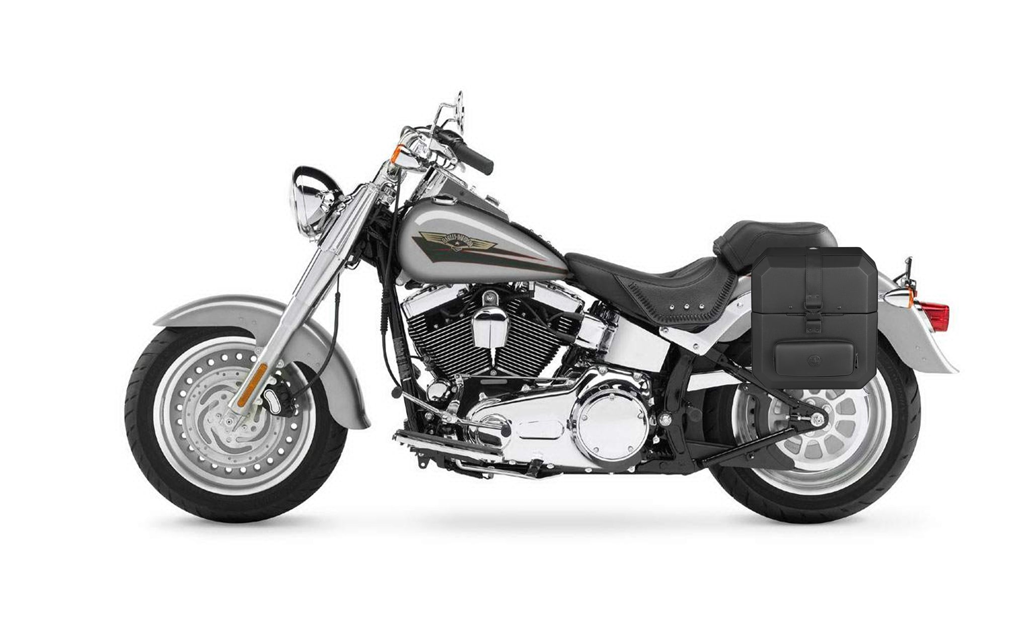 15L - Outlaw Quick Mount Medium Hard Solo Saddlebag (Left Only) for Harley Softail Fat Boy FLSTF/I Bag on Bike @expand