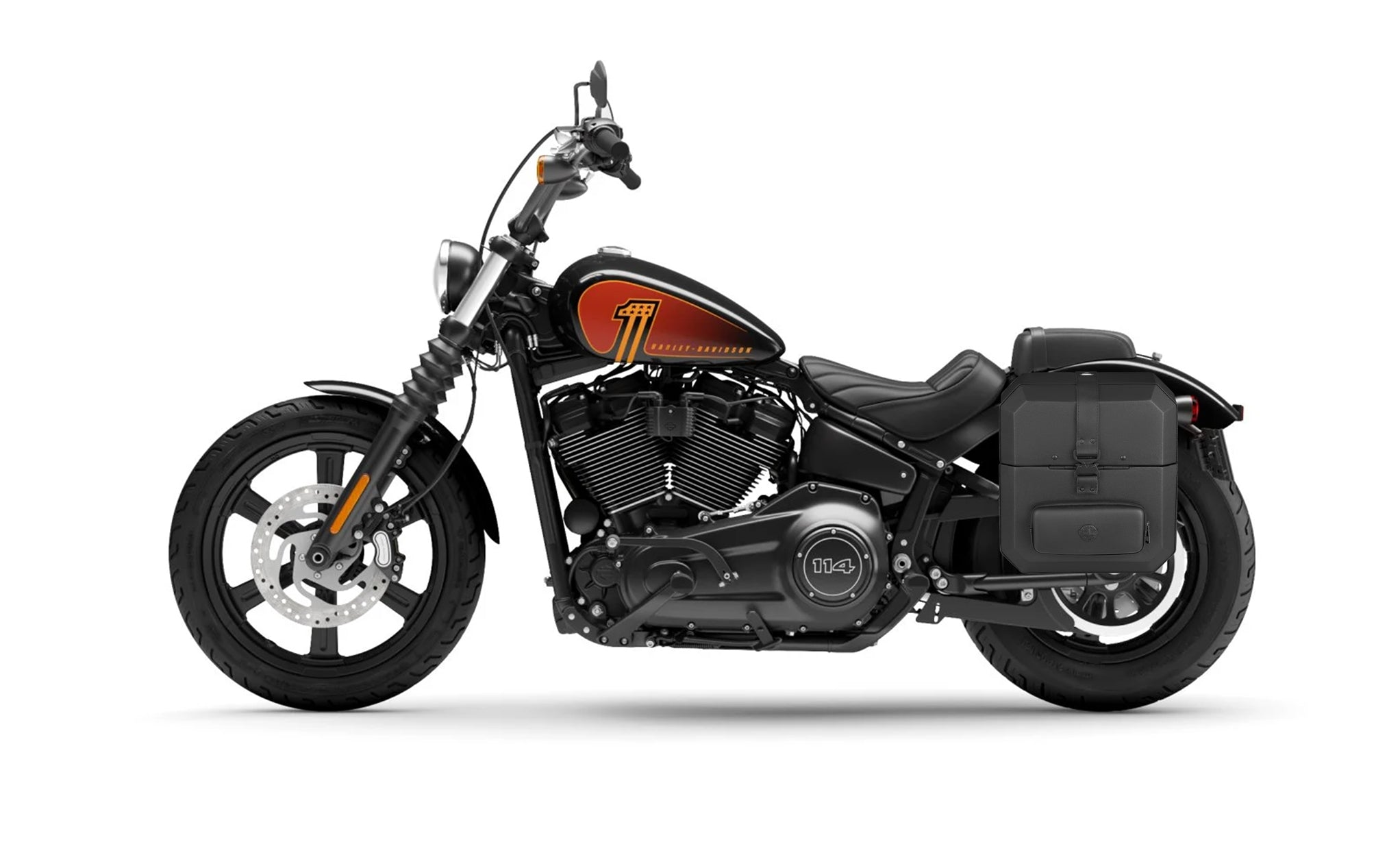 15L - Outlaw Quick Mount Medium Harley Softail Street Bob Hard Solo Saddlebag (Left Only) Bag on Bike @expand