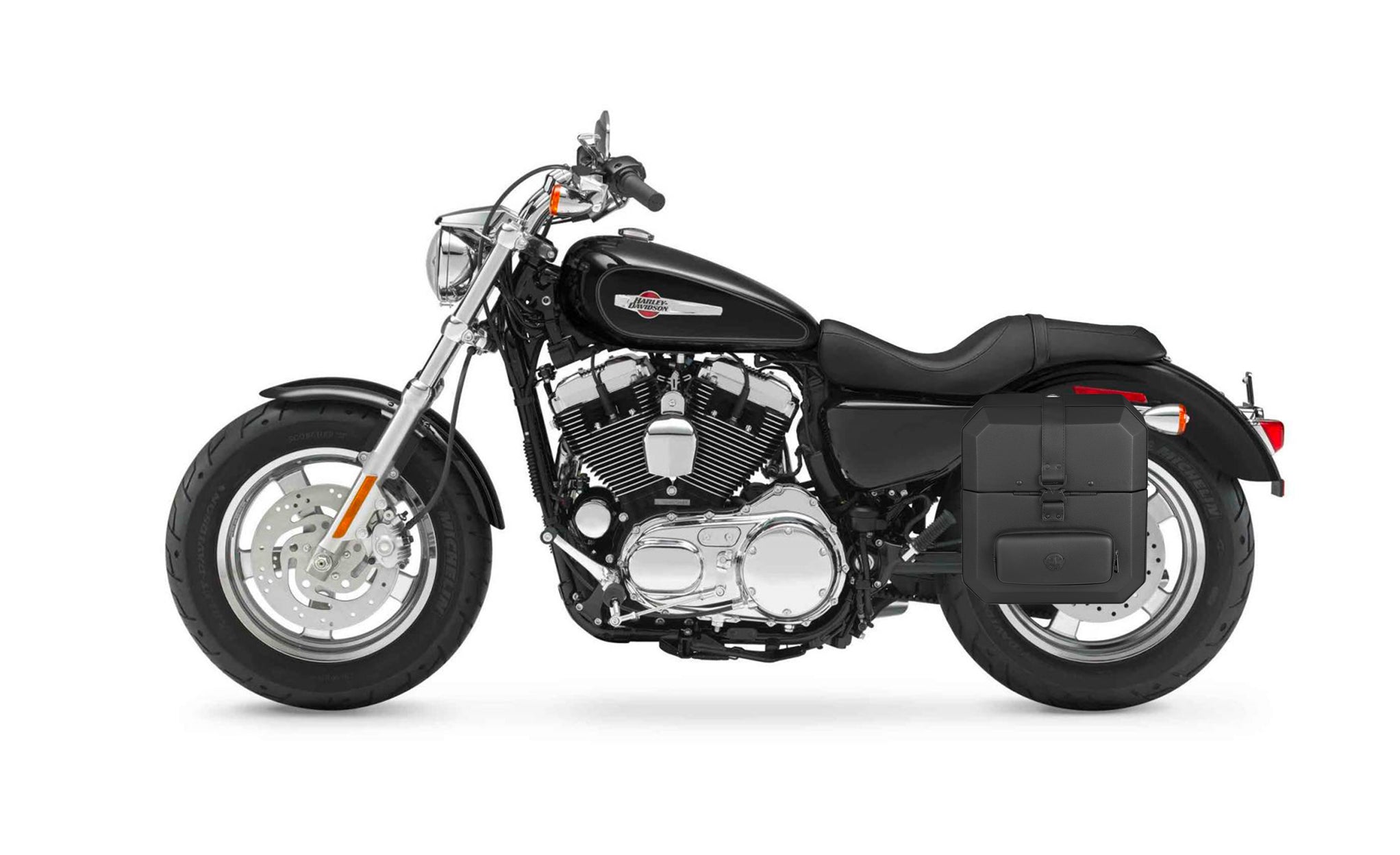 15L - Outlaw Quick Mount Medium Harley Sportster 1200 Low XL1200L Hard Solo Saddlebag (Left Only) Bag on Bike @expand