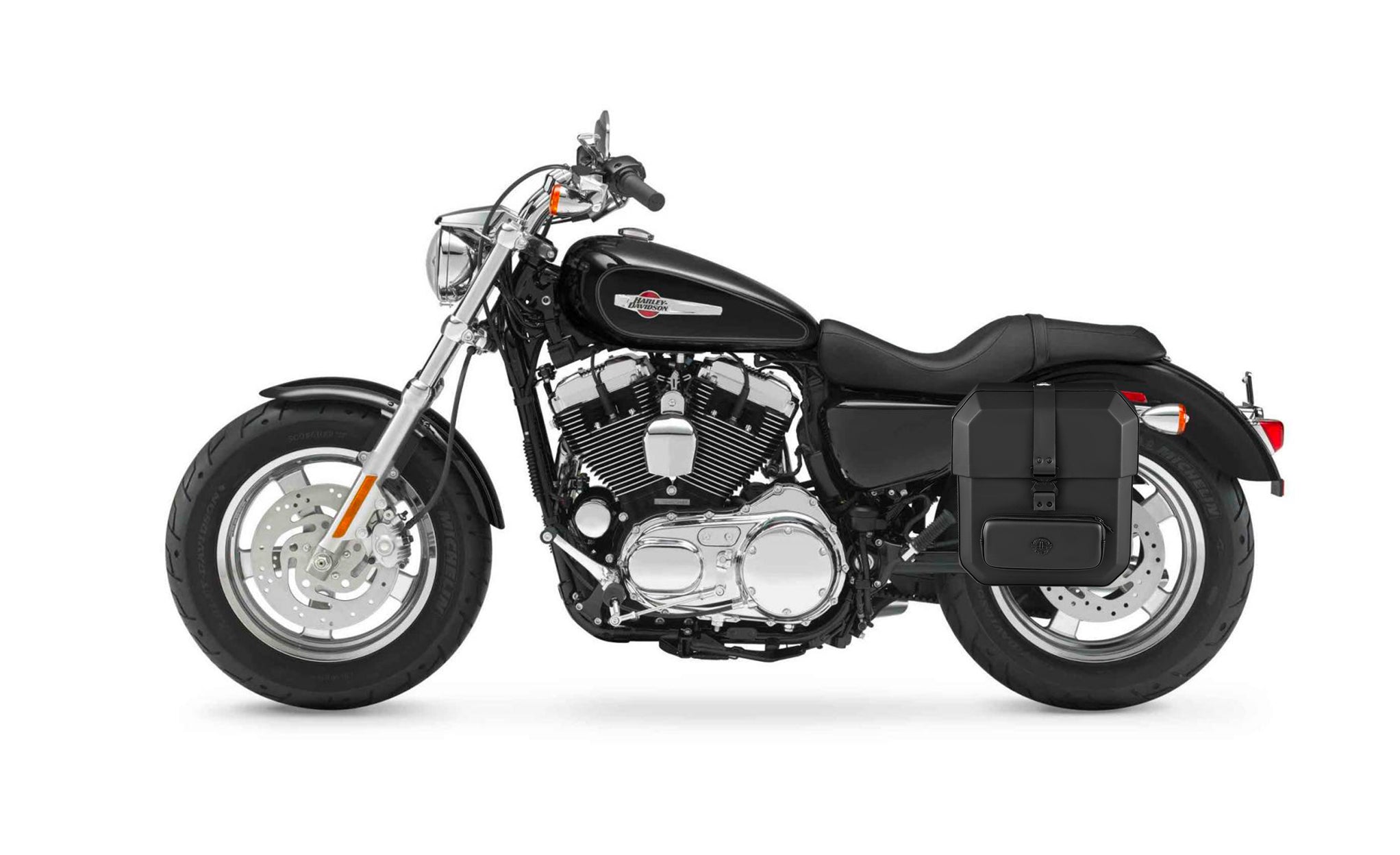 15L - Outlaw Quick Mount Medium Harley Sportster 883 Custom XL883C Hard Solo Saddlebag (Left Only) @expand