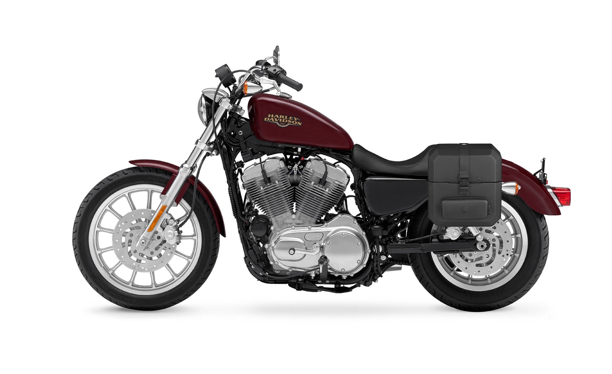 15L - Outlaw Quick Mount Medium Harley Sportster 883 Custom XL883C Hard Solo Saddlebag (Left Only) Bag on Bike @expand