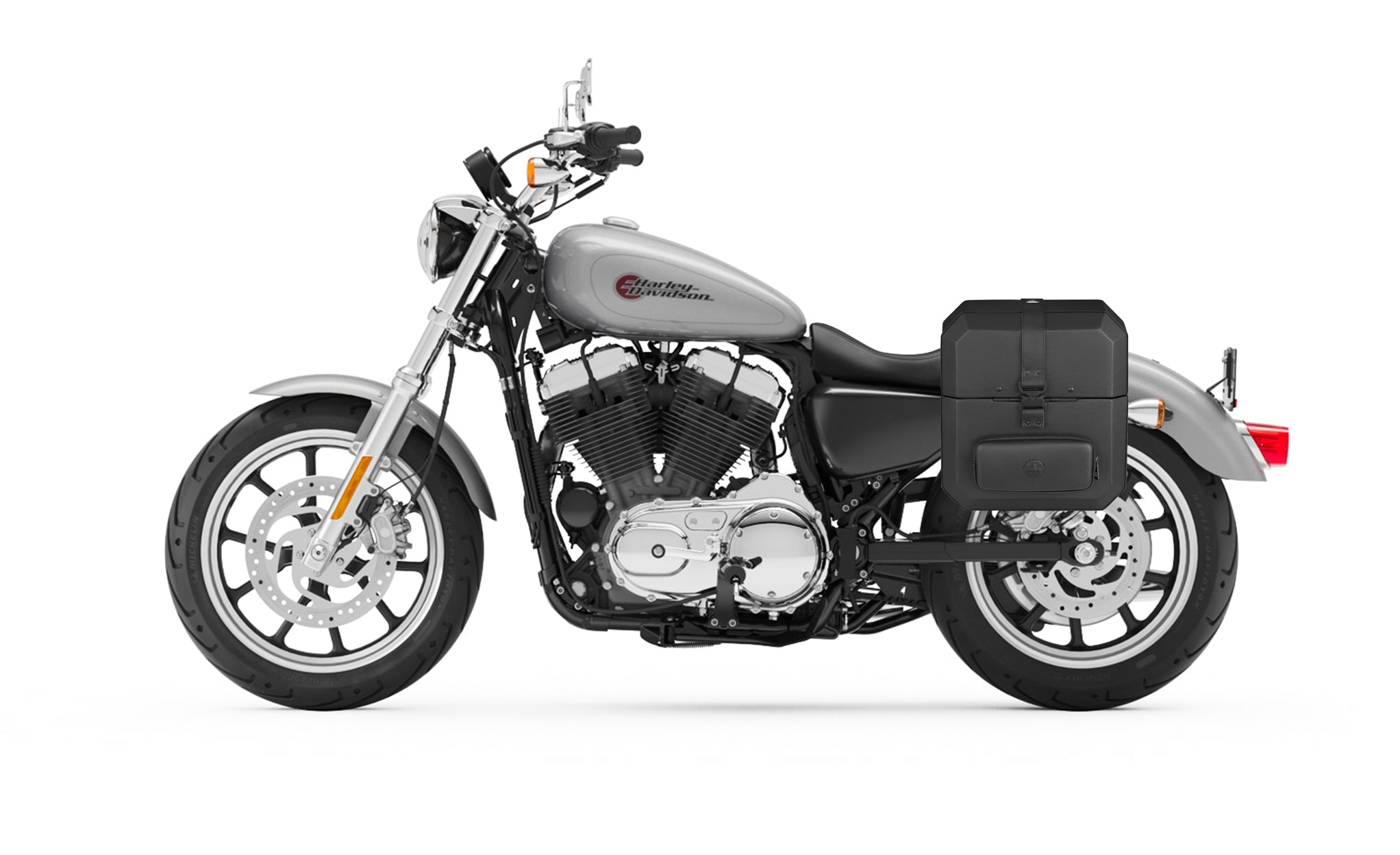 15L - Outlaw Quick Mount Medium Harley Sportster Superlow Hard Solo Saddlebag (Left Only) Bag on Bike @expand