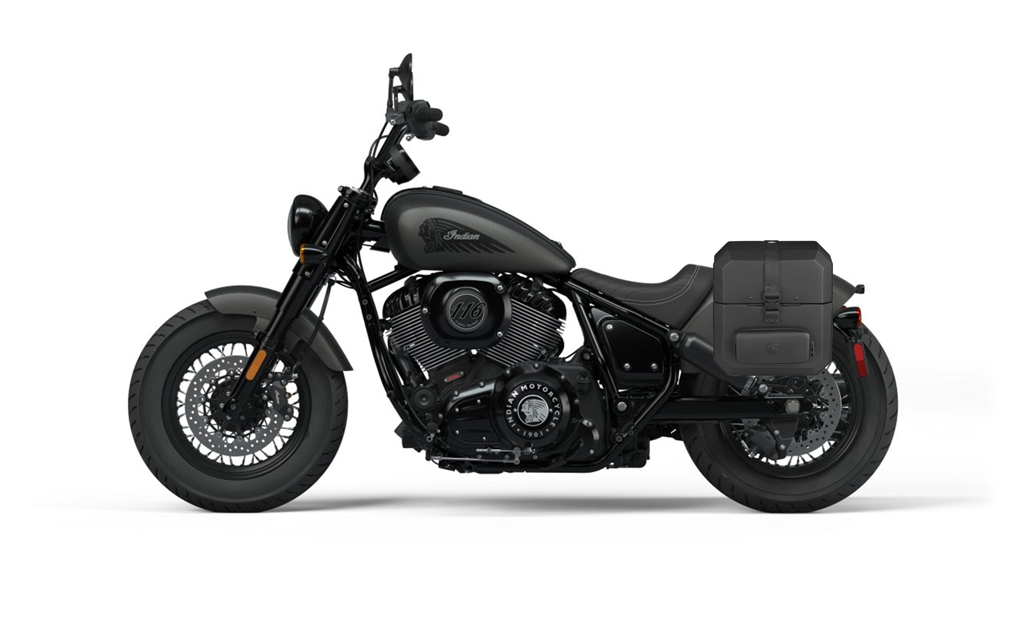 15L - Outlaw Quick-Mount Medium Indian Chief Bobber Dark Horse (2022+) Hard Solo Saddlebag (Left Only) Bag on Bike @expand