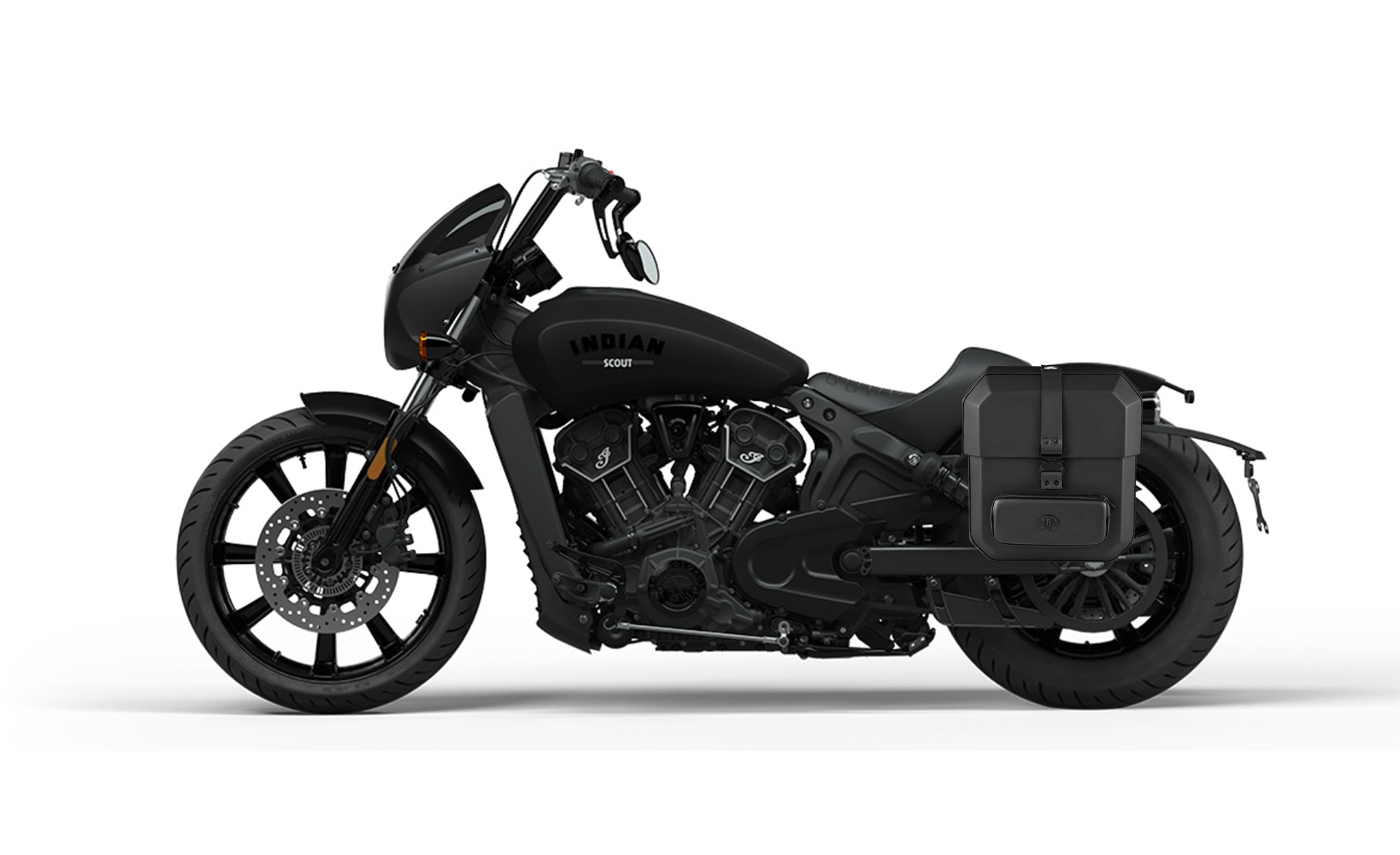 15L - Outlaw Quick-Mount Medium Indian Scout Rogue Hard Solo Saddlebag (Left Only) Bag on Bike @expand