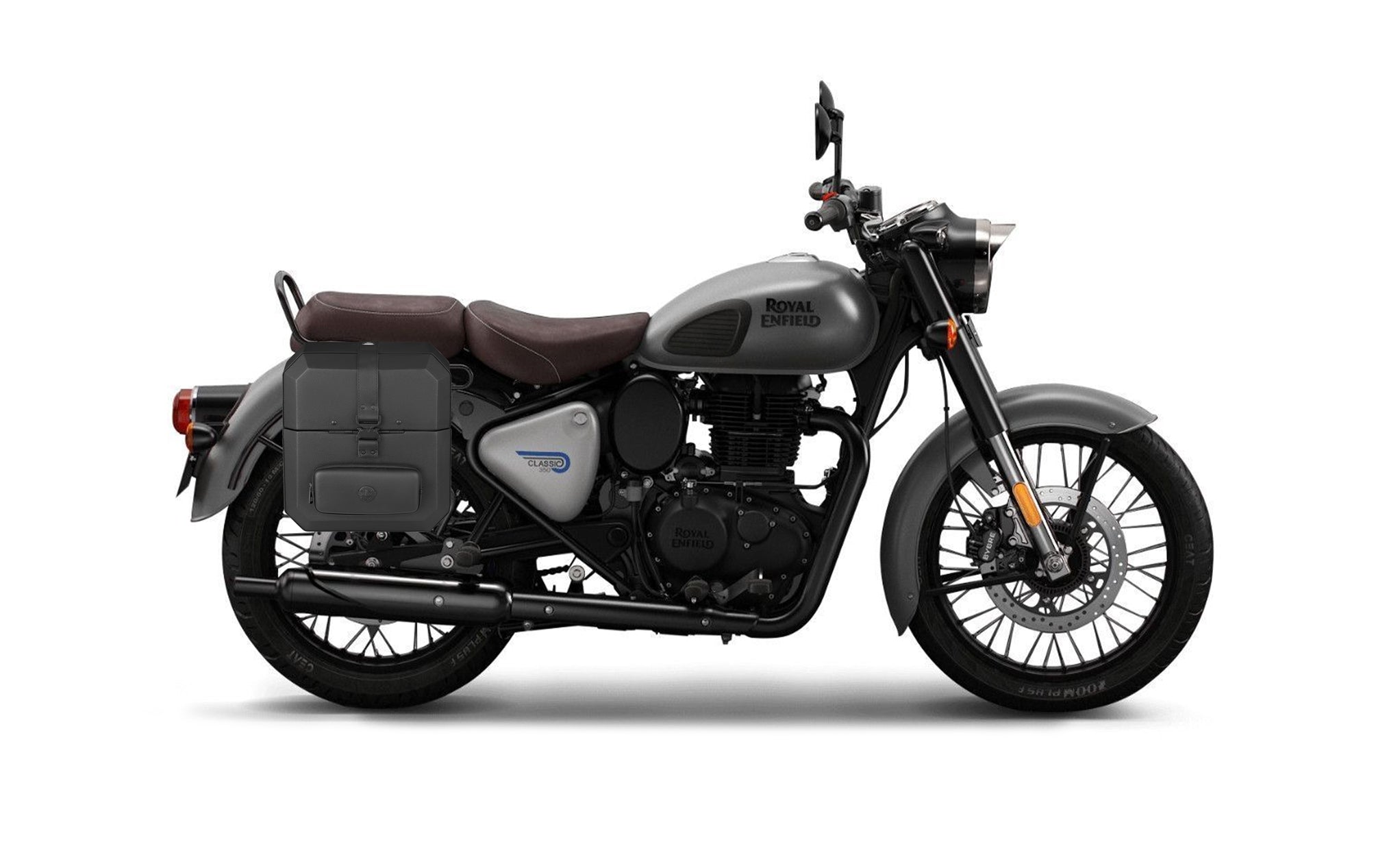 15L - Outlaw Quick Mount Medium Royal Enfield Classic 350 Hard Solo Saddlebag (Right Only) Bag on Bike @expand