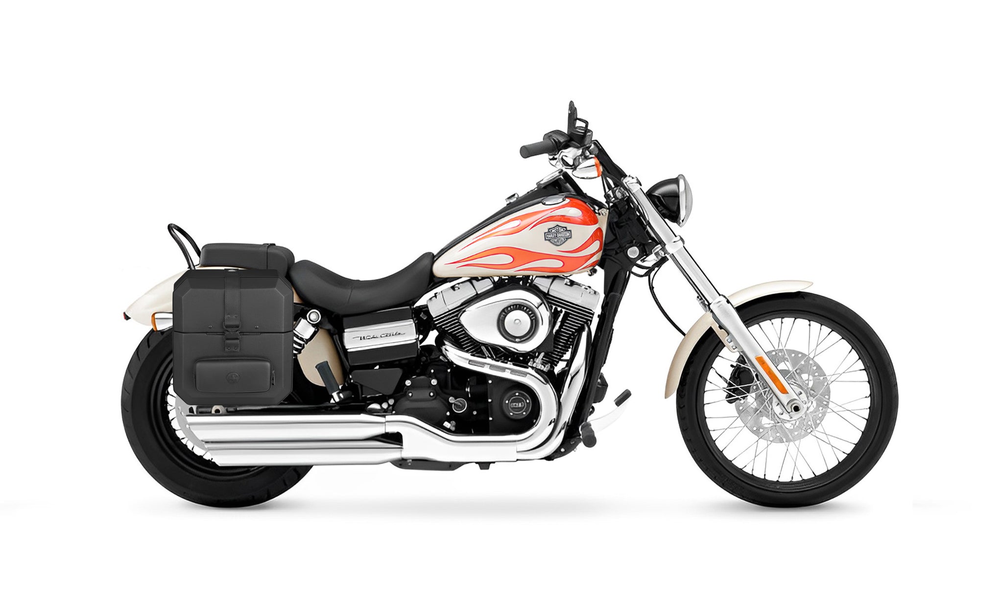 15L - Outlaw Quick Mount Medium Solo Hard Saddlebag (Right Only) for Harley Dyna Wide Glide FXDWG Bag on Bike @expand