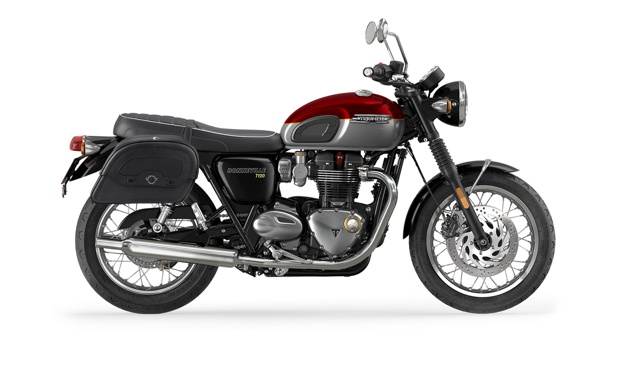 28L - Warrior Medium Quick-Mount Triumph Bonneville T120 Motorcycle Saddlebags @expand