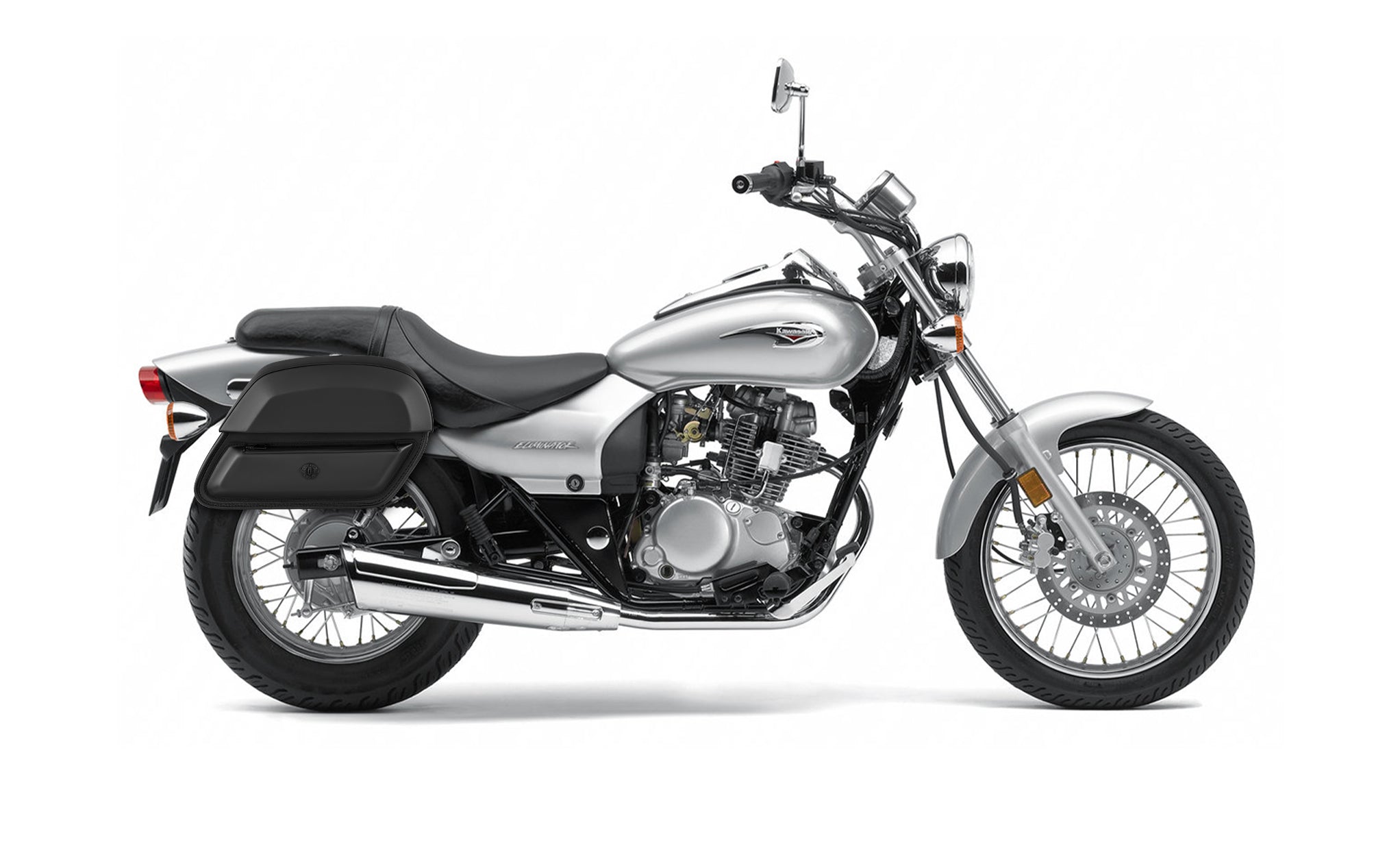 28L - Wraith Medium Eliminator 125 BN125 Leather Motorcycle Saddlebags BAG on Bike View @expand