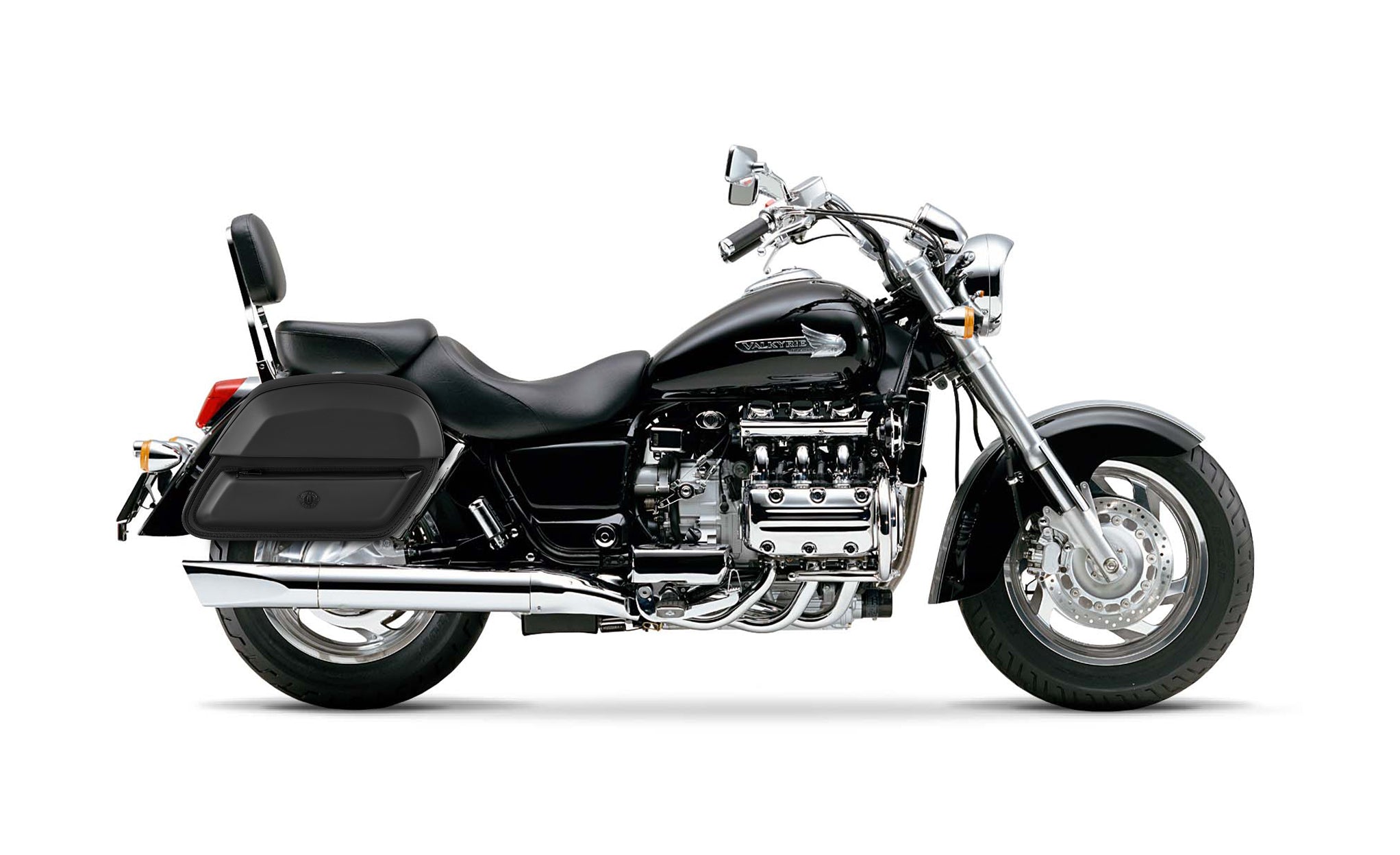28L - Wraith Medium Honda Valkyrie 1500 Standard Leather Motorcycle Saddlebags BAG on Bike View @expand