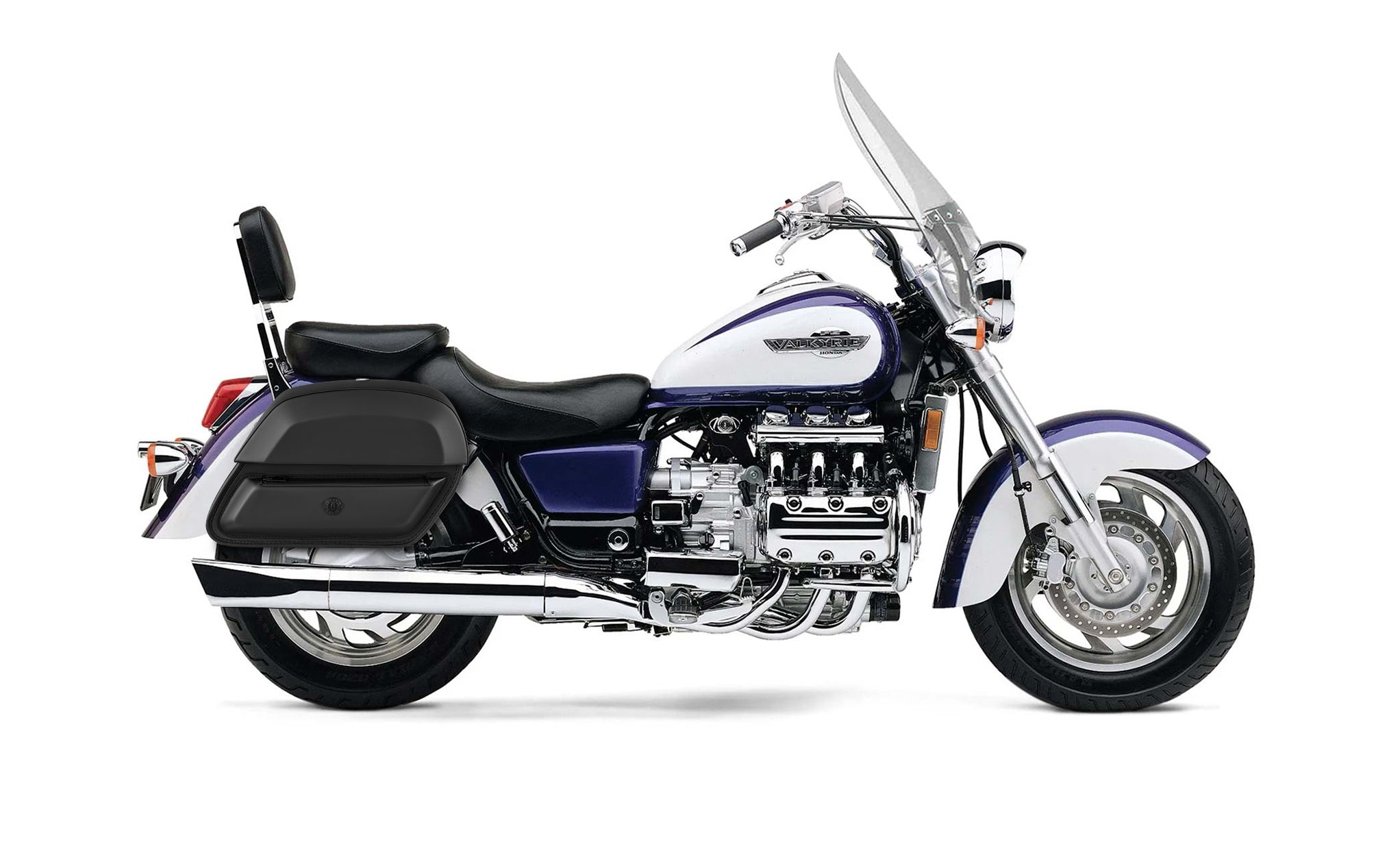 28L - Wraith Medium Honda Valkyrie 1500 Tourer Leather Motorcycle Saddlebags BAG on Bike View @expand