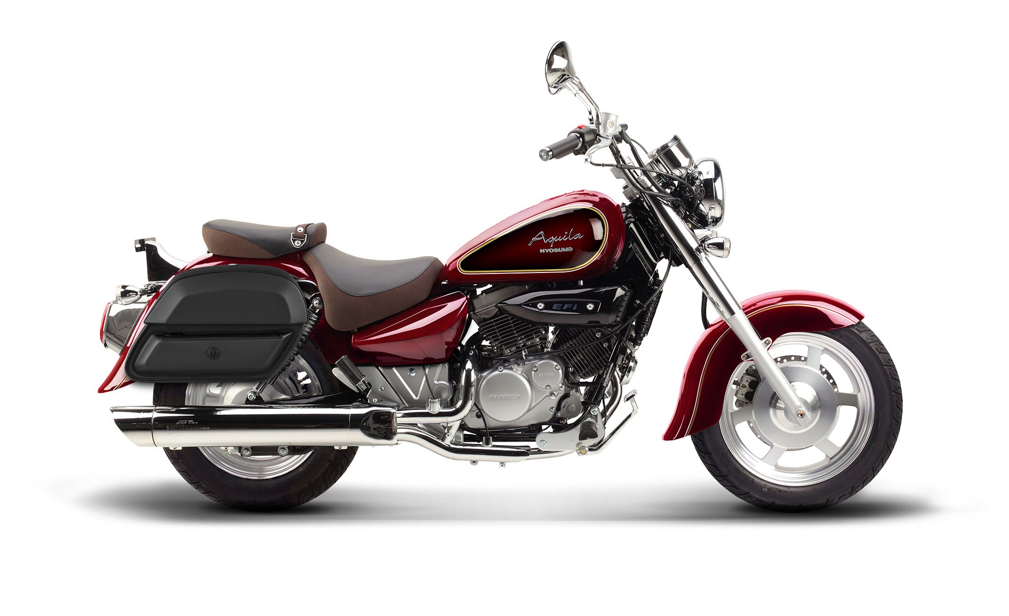 28L - Wraith Medium Hyosung Aquila GV 250 Leather Motorcycle Saddlebags BAG on Bike View @expand