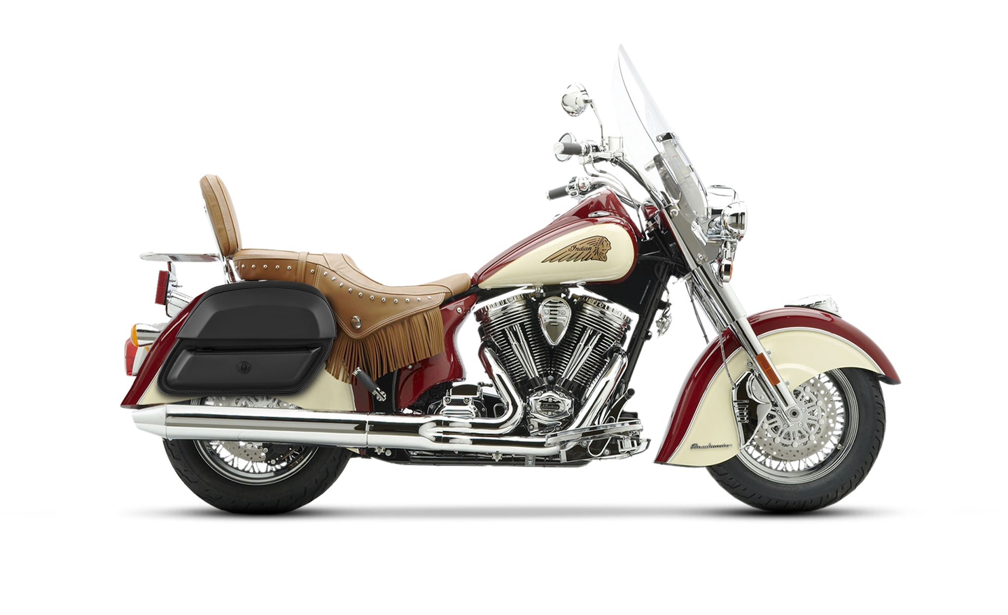 28L - Wraith Medium Indian Chief Roadmaster Leather Motorcycle Saddlebags BAG on Bike View @expand