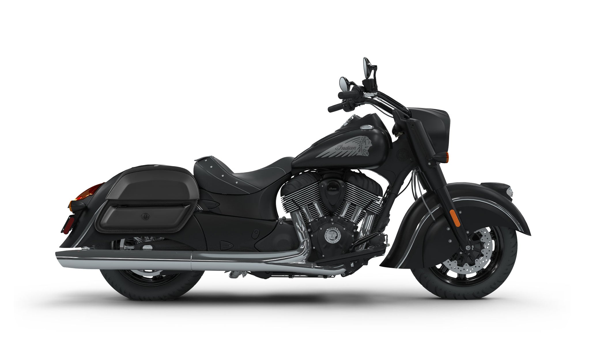 28L - Wraith Medium Indian Vintage Darkhorse Leather Motorcycle Saddlebags BAG on Bike View @expand