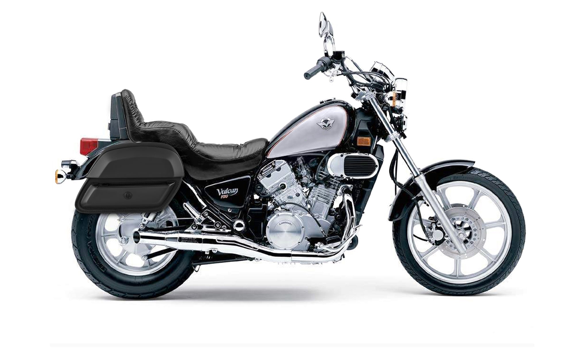 28L - Wraith Medium Kawasaki Vulcan 750 VN750 Leather Motorcycle Saddlebags BAG on Bike View @expand