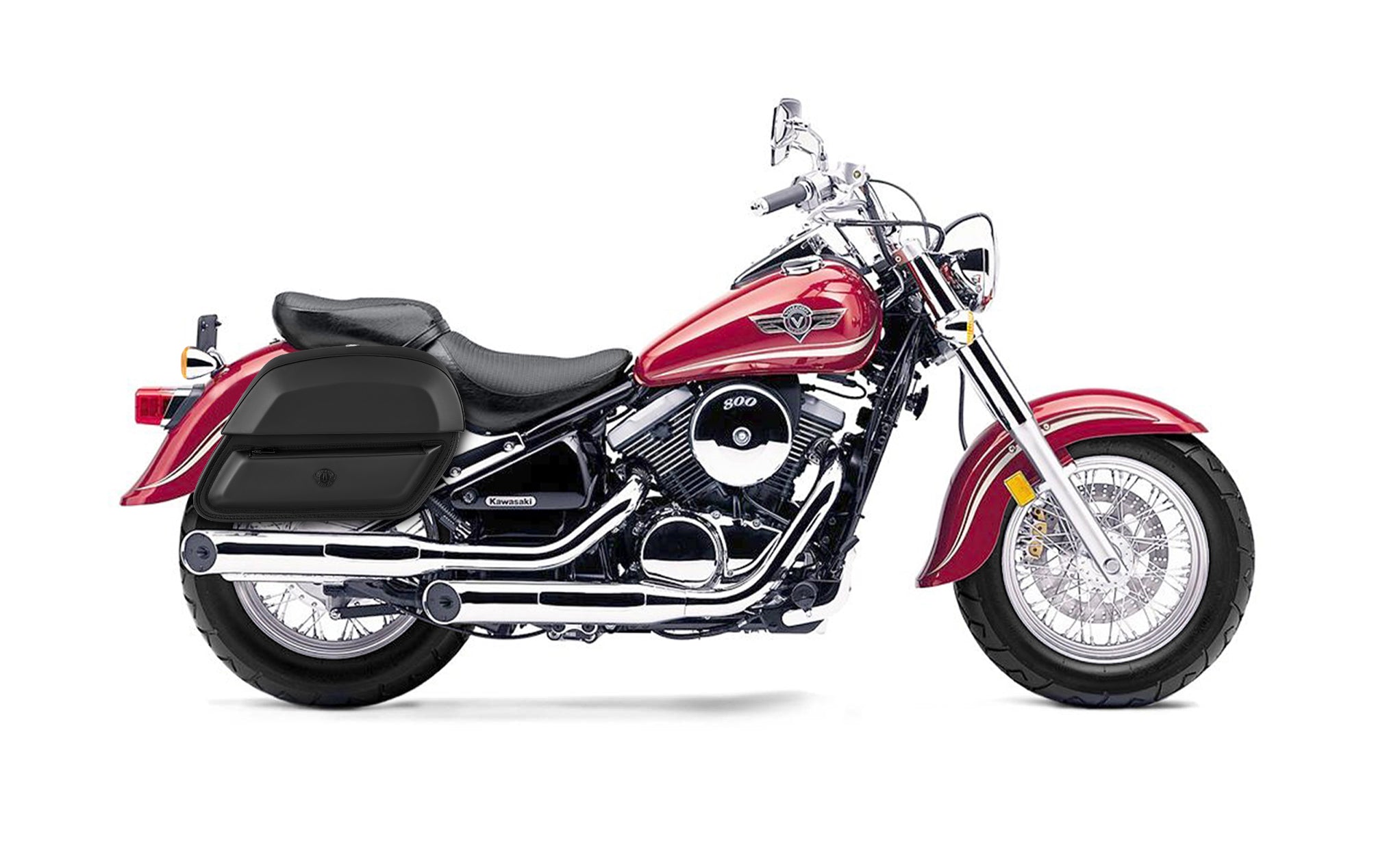 28L - Wraith Medium Kawasaki Vulcan 800 Classic Leather Motorcycle Saddlebags BAG on Bike View @expand