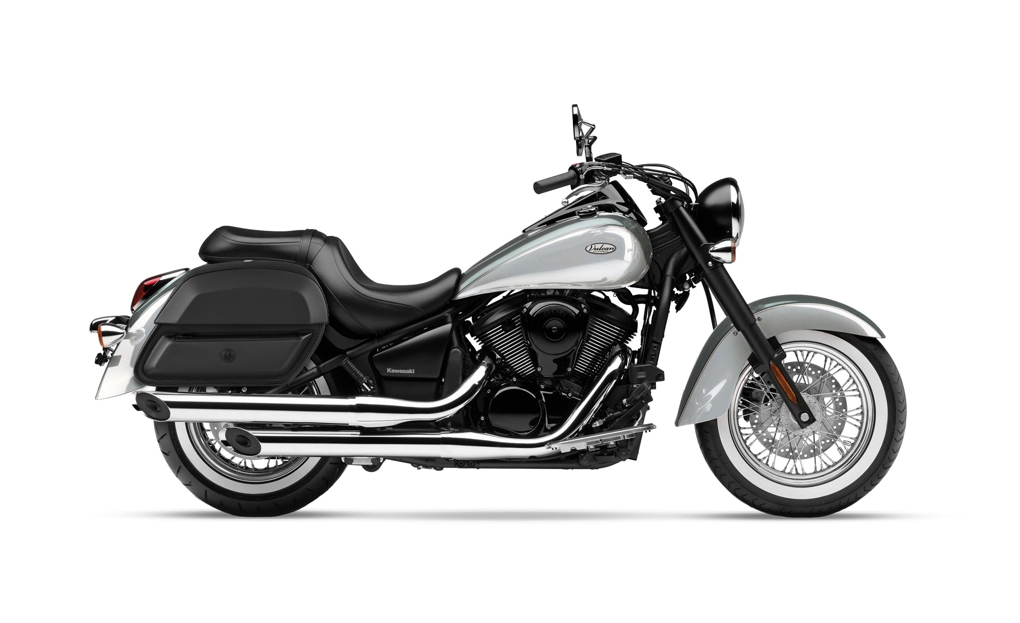 28L - Wraith Medium Kawasaki Vulcan 900 Classic VN900 Leather Motorcycle Saddlebags BAG on Bike View @expand