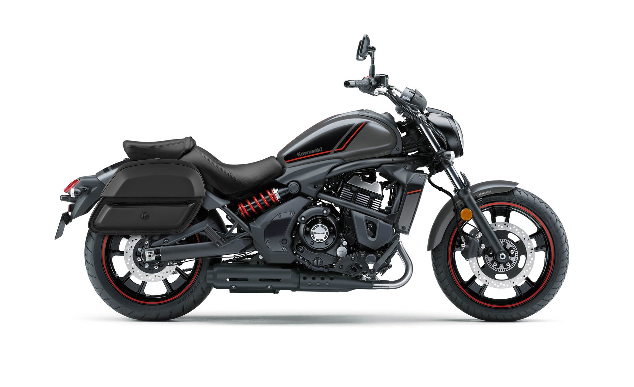 28L - Wraith Medium Kawasaki Vulcan S VN650 Leather Motorcycle Saddlebags BAG on Bike View @expand