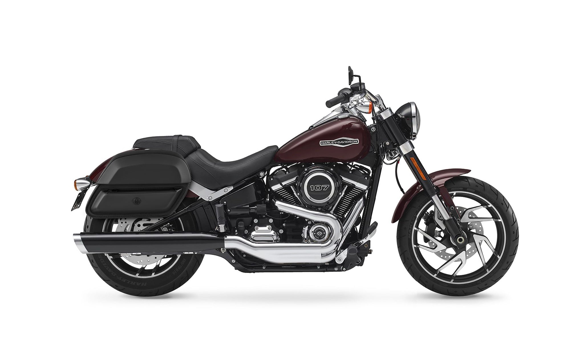 28L - Wraith Medium Leather Saddlebags for Harley Softail Sport Glide FLSB BAG on Bike View @expand