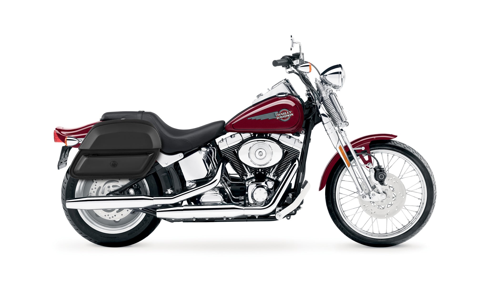 28L - Wraith Medium Leather Saddlebags for Harley Softail Springer FXSTS/I BAG on Bike View @expand
