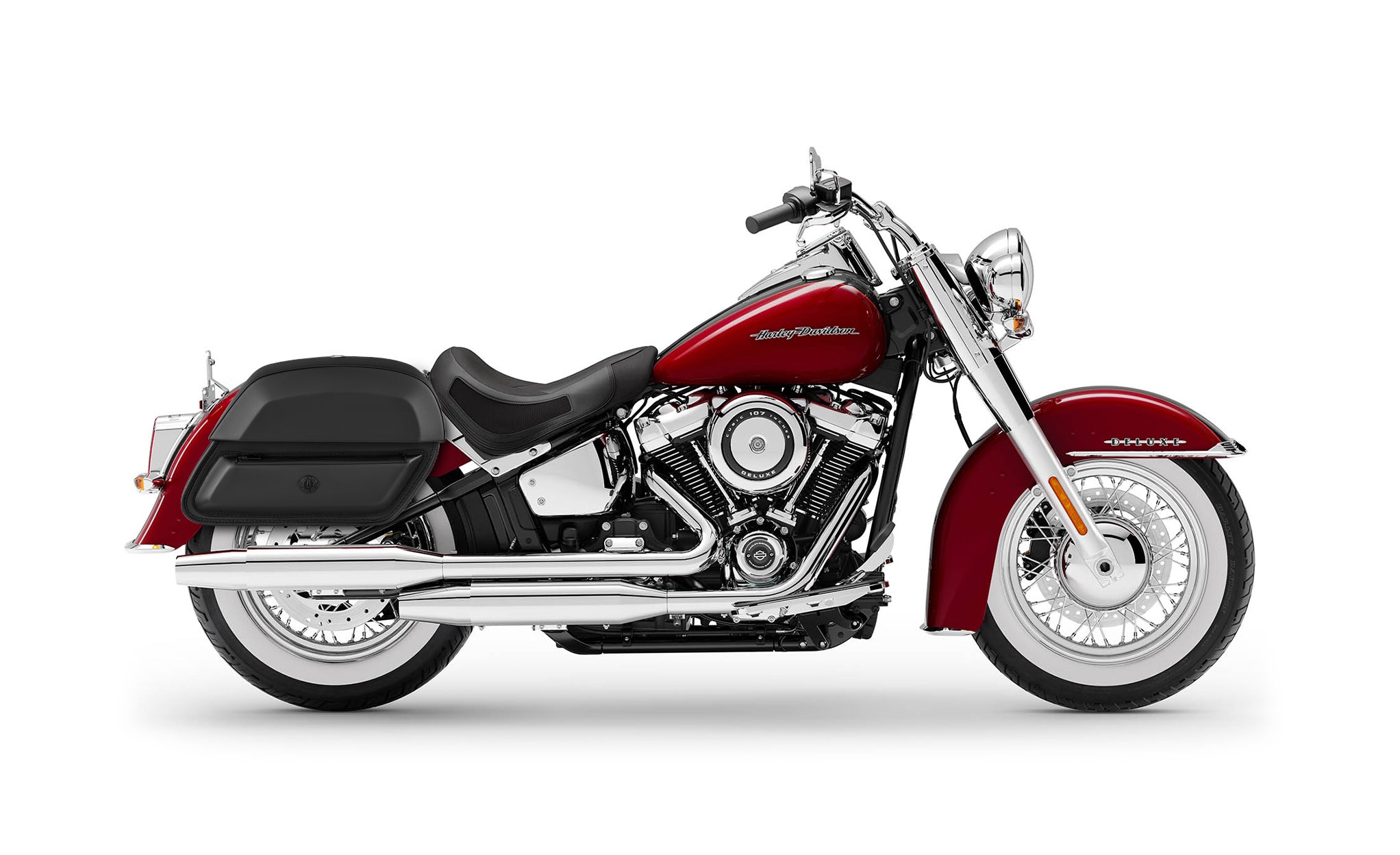 28L - Wraith Medium Saddlebags for Harley Softail Deluxe FLDE BAG on Bike View @expand