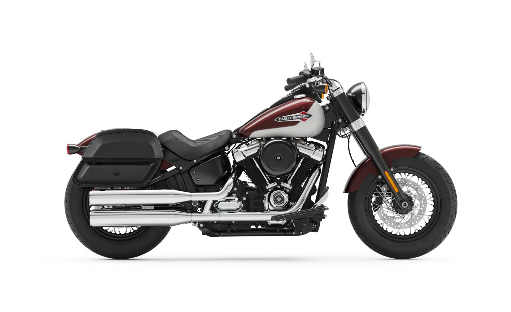 28L - Wraith Medium Saddlebags for Harley Softail Slim FLSL BAG on Bike View @expand