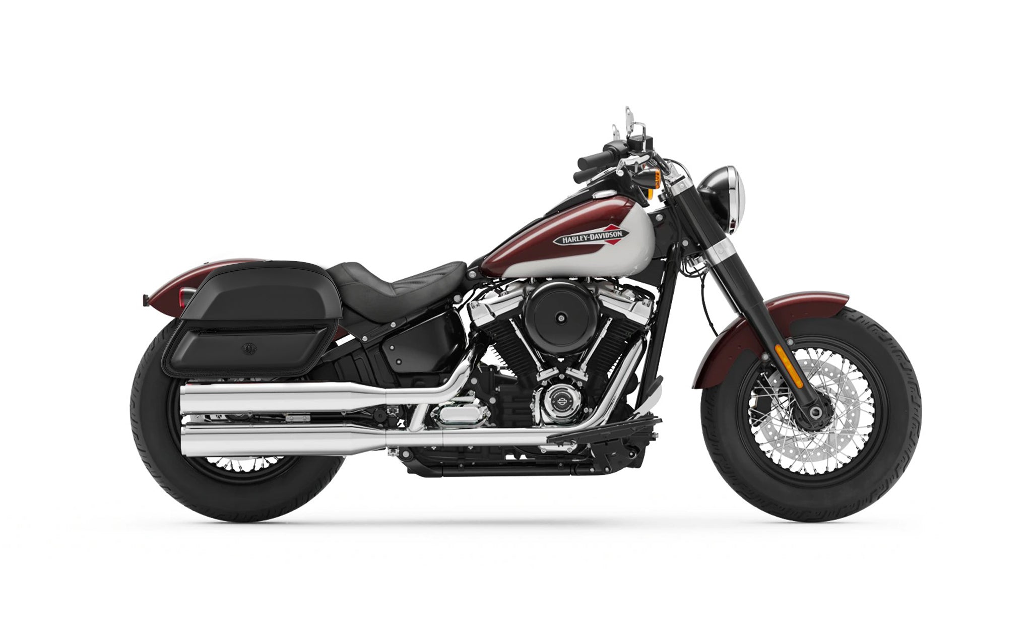 28L - Pantheon Medium Quick-Mount Motorcycle Saddlebags For Harley Softail Slim FLSL @expand